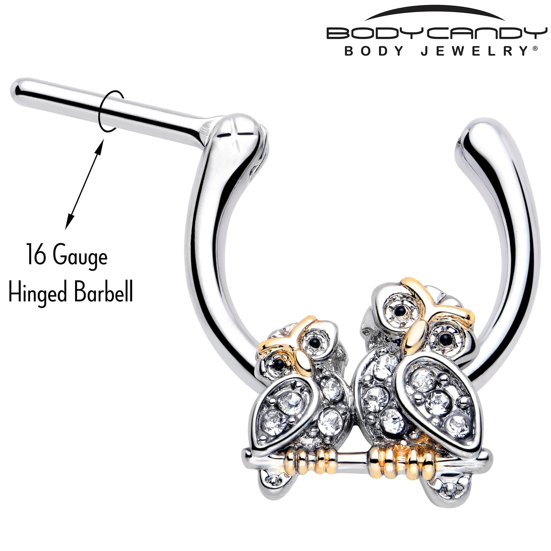 16G 5/16 Clear Gem Evening Owls Cartilage Clicker