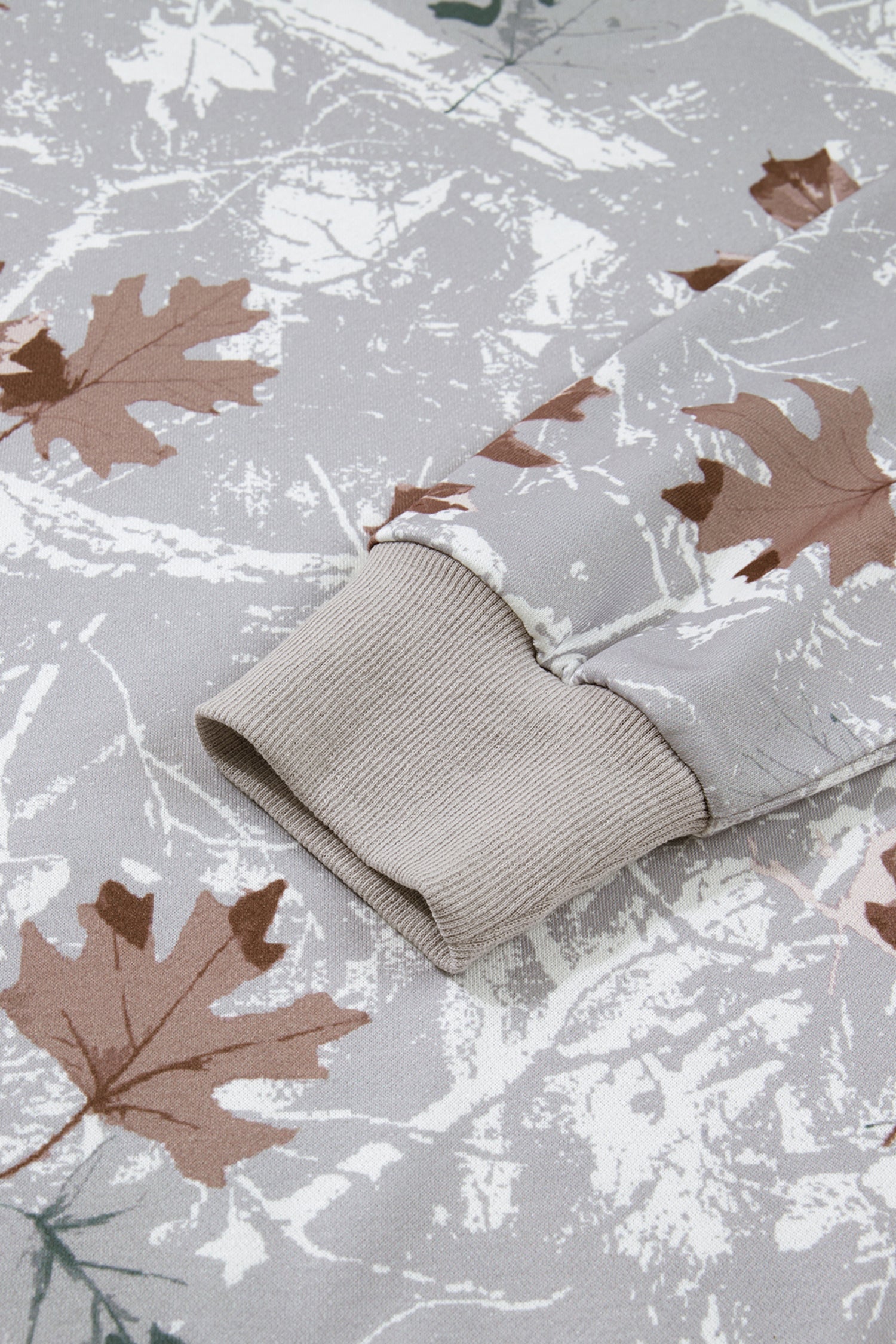 Gray Maple Leaf Camo Varsity Striped Sleeve Sweatshirt