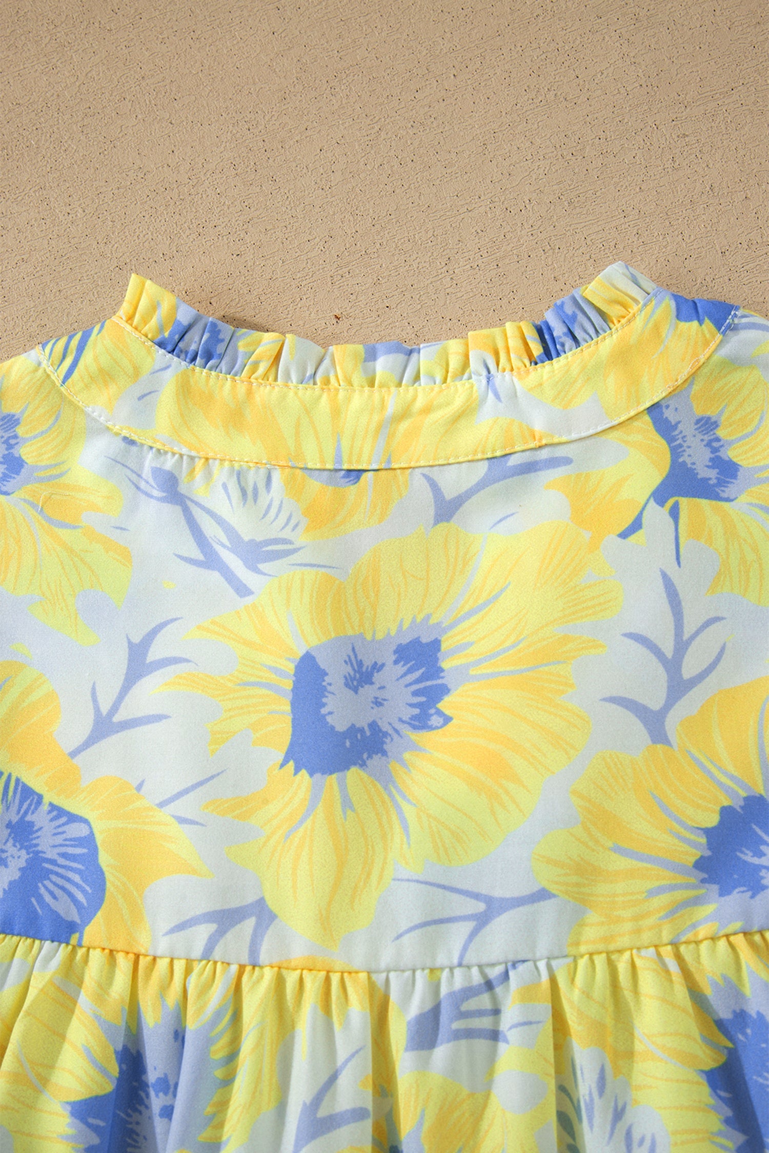 Yellow Floral Short Bubble Sleeve Summer Blouse
