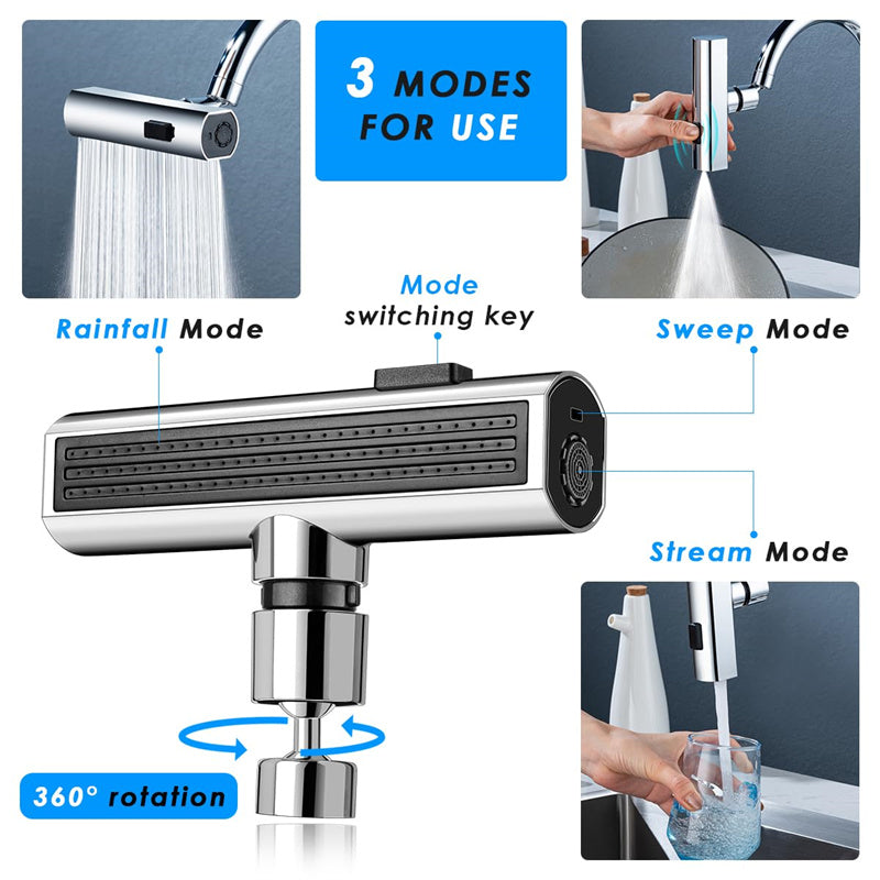 Modern 3-in-1 Waterfall Kitchen Faucet Attachment with Swivel Head