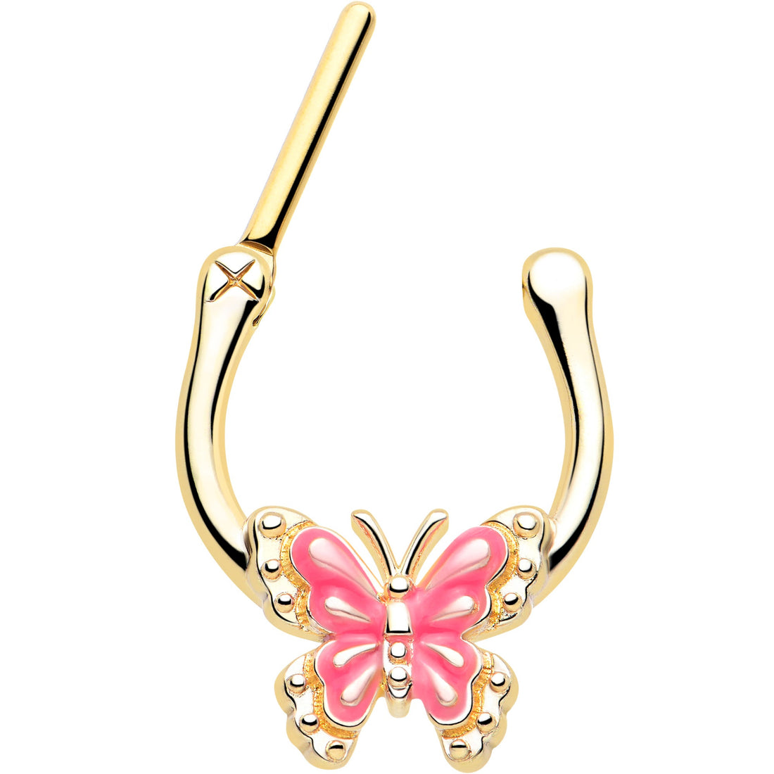 16G 5/16 Gold Tone Butterfly Pink Splash Cartilage Clicker