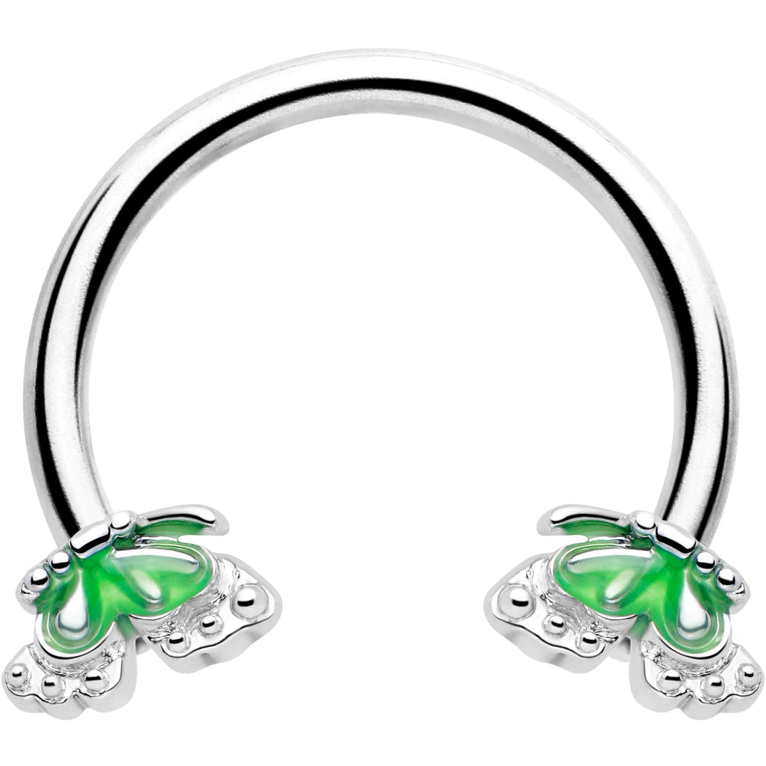 16G 3/8 Butterfly Green Splash Horseshoe Circular Barbell