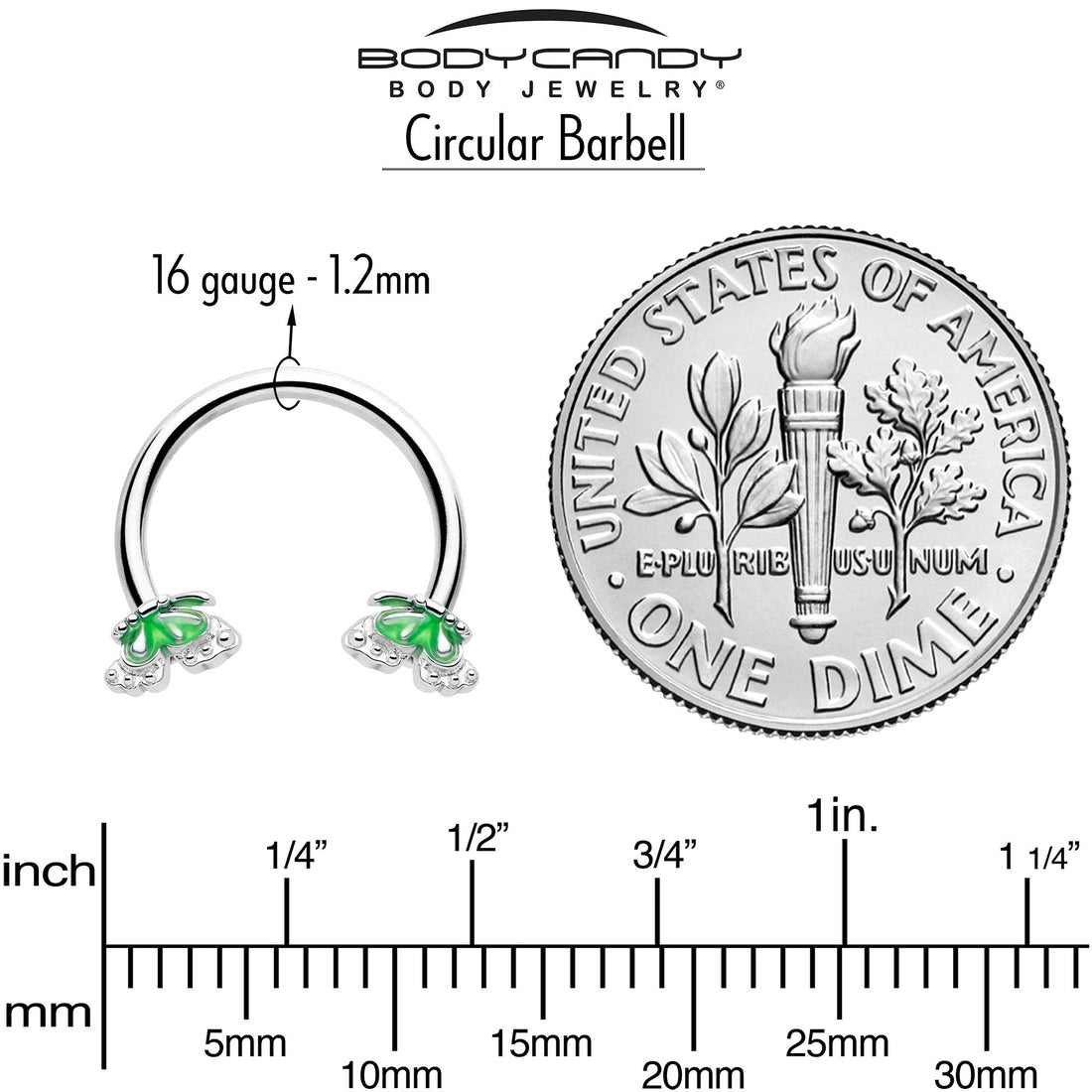 16G 3/8 Butterfly Green Splash Horseshoe Circular Barbell