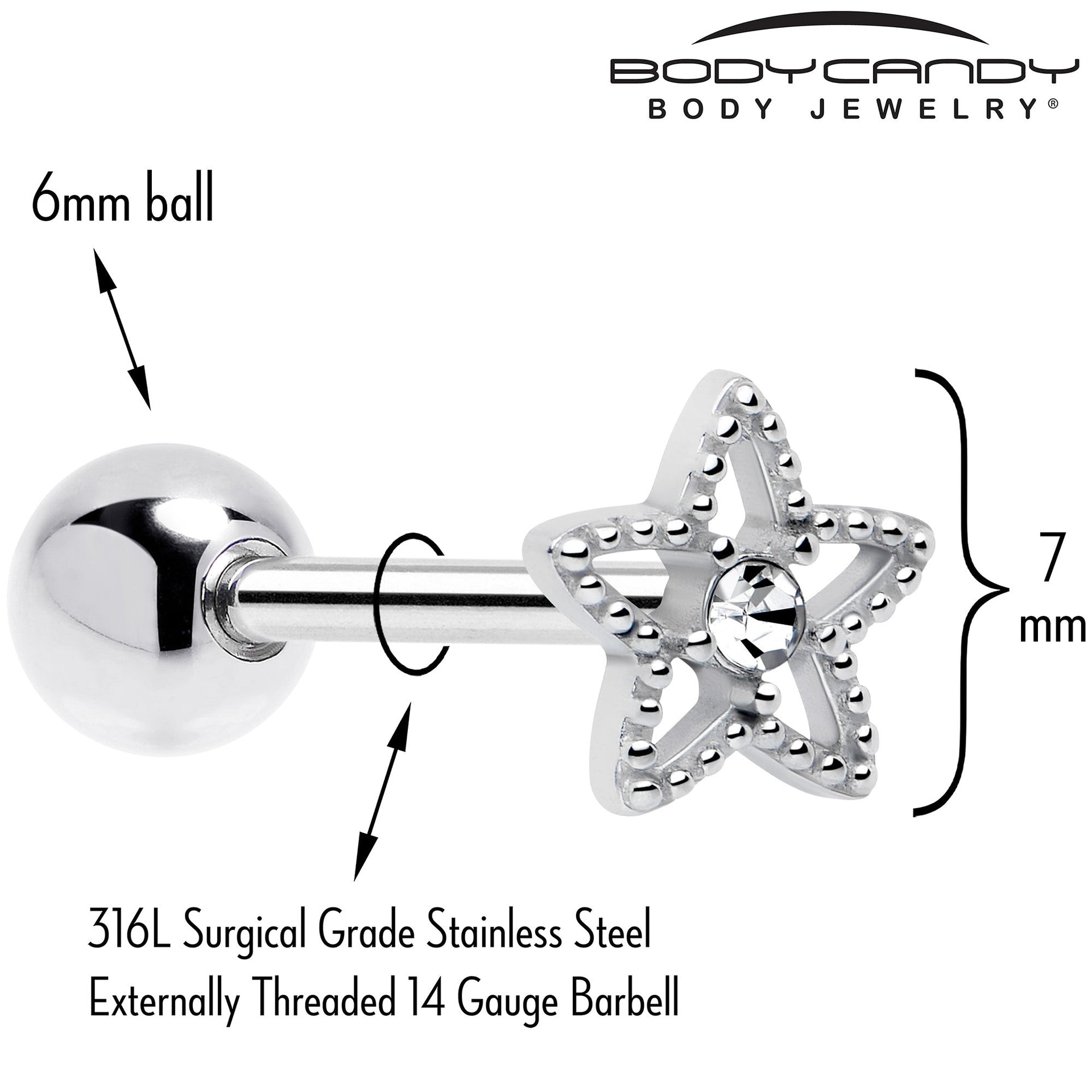 Clear Gem Star Texture Barbell Tongue Ring