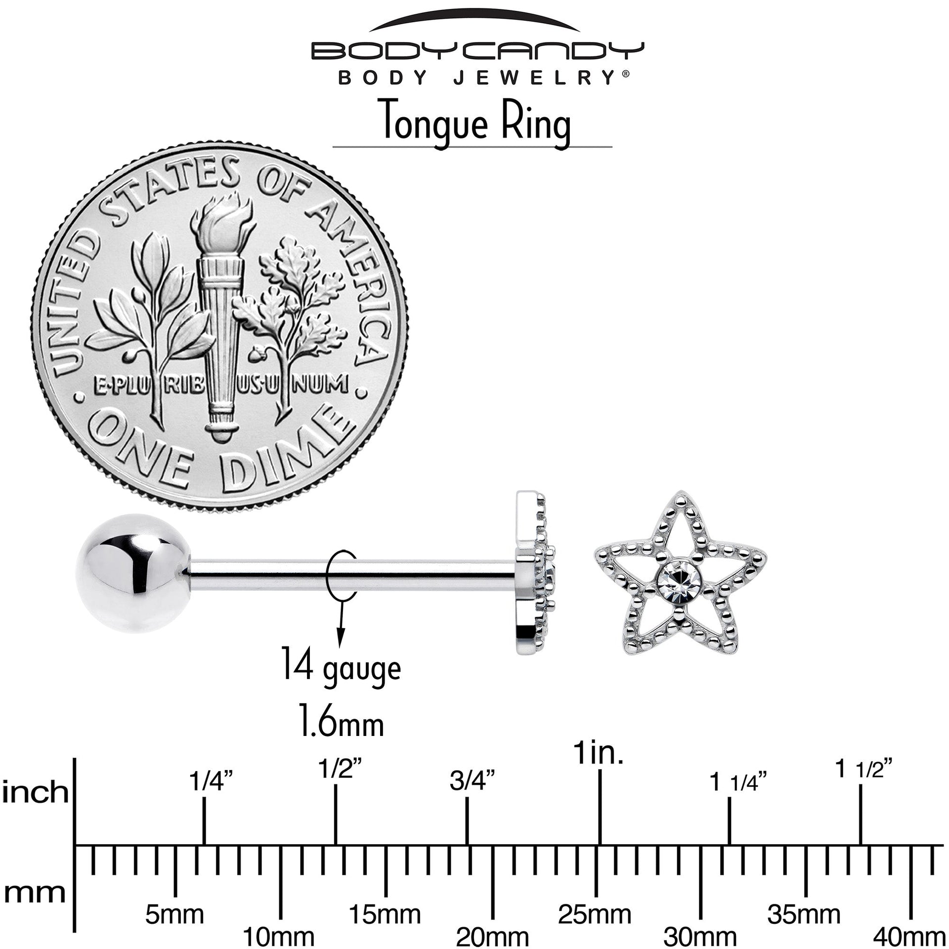 Clear Gem Star Texture Barbell Tongue Ring