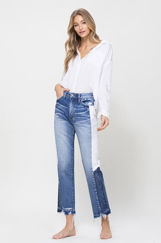 Super High Rise Straight Jeans with Side Blocking Panel
