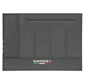 GAMMA+ Magnetic Mat Station Organizer holding barber clippers on a salon counter