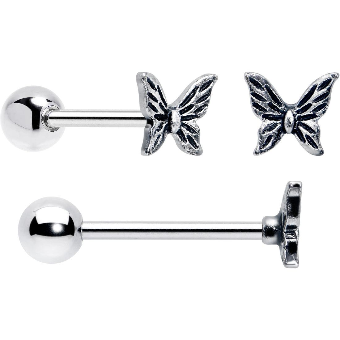 Purple Clear CZ Gem Butterfly Pink Barbell Tongue Ring Set of 4