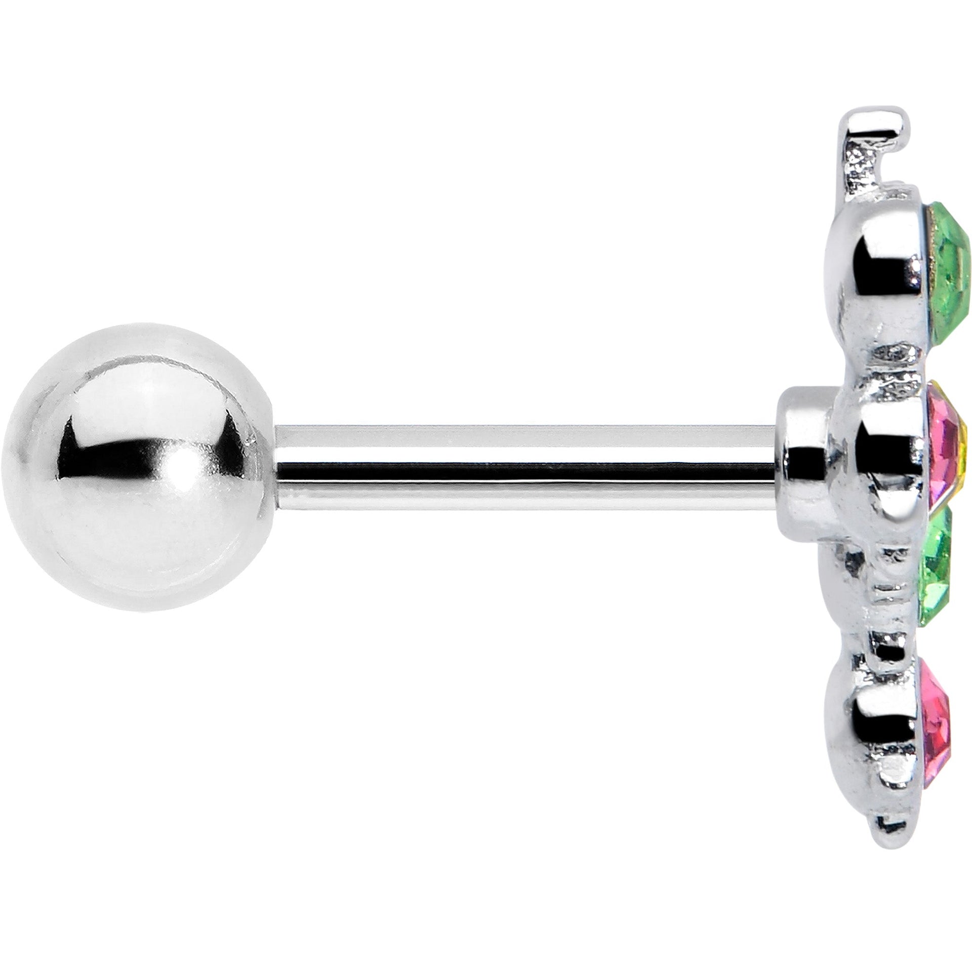 16G 1/4 Pink Green Gem Caterpillar Cartilage Tragus Earring