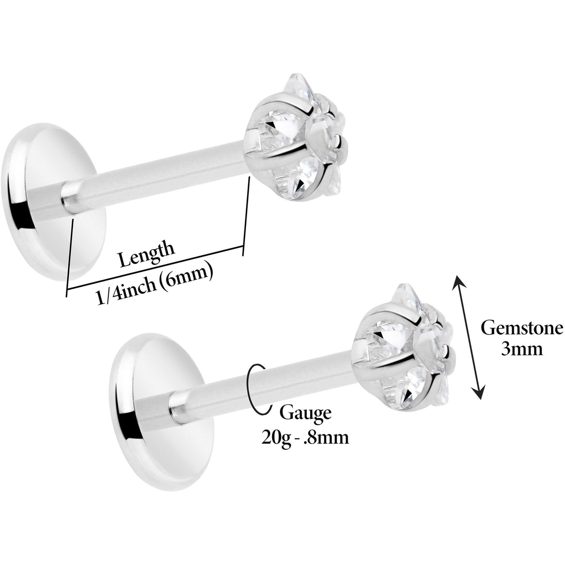 3mm CZ Star Flat Back Stud Earrings - 1 Pair