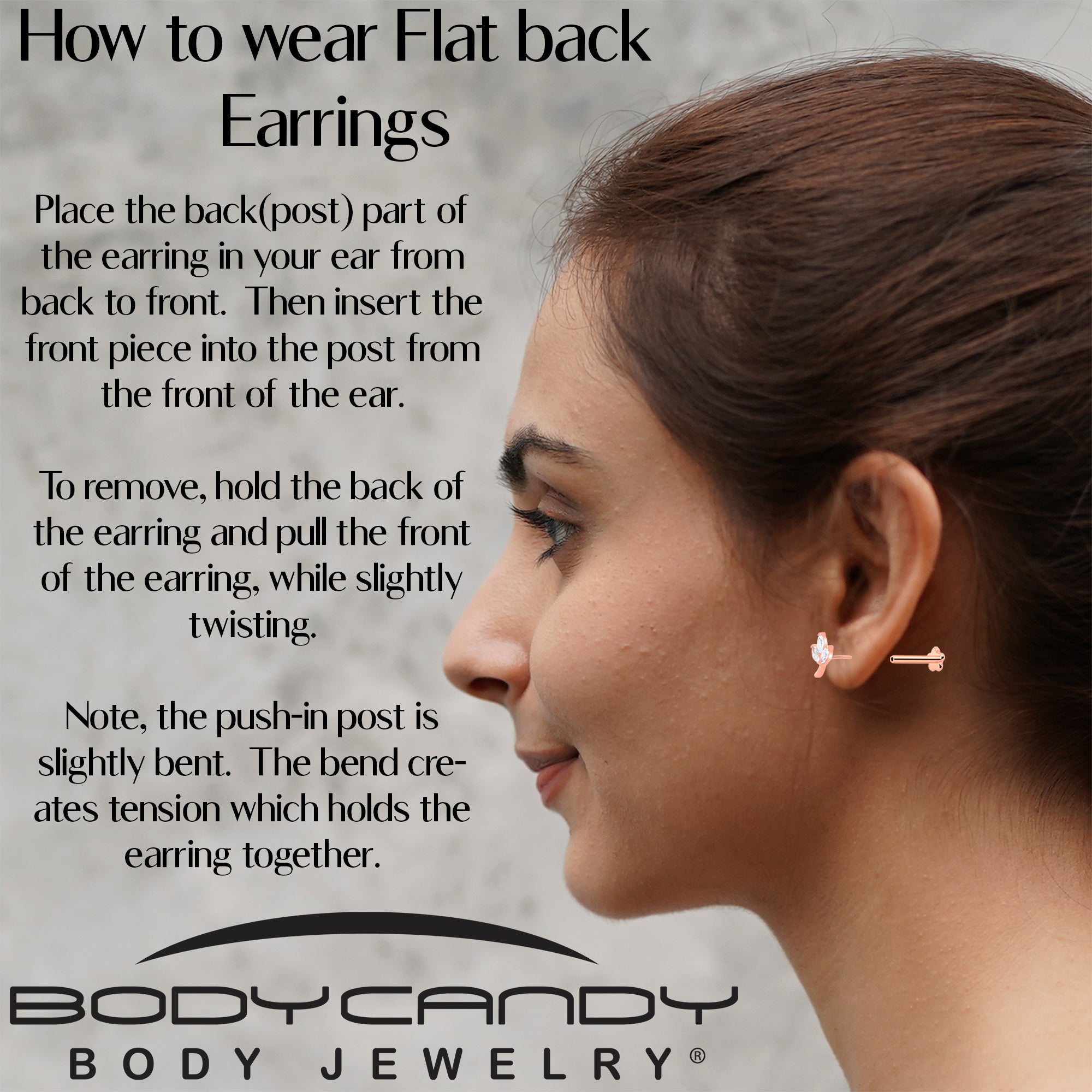 16G 5/16 CZ Gem Leaves Rose Gold PVD Medical Grade Titanium Reversible Flat Back Earring