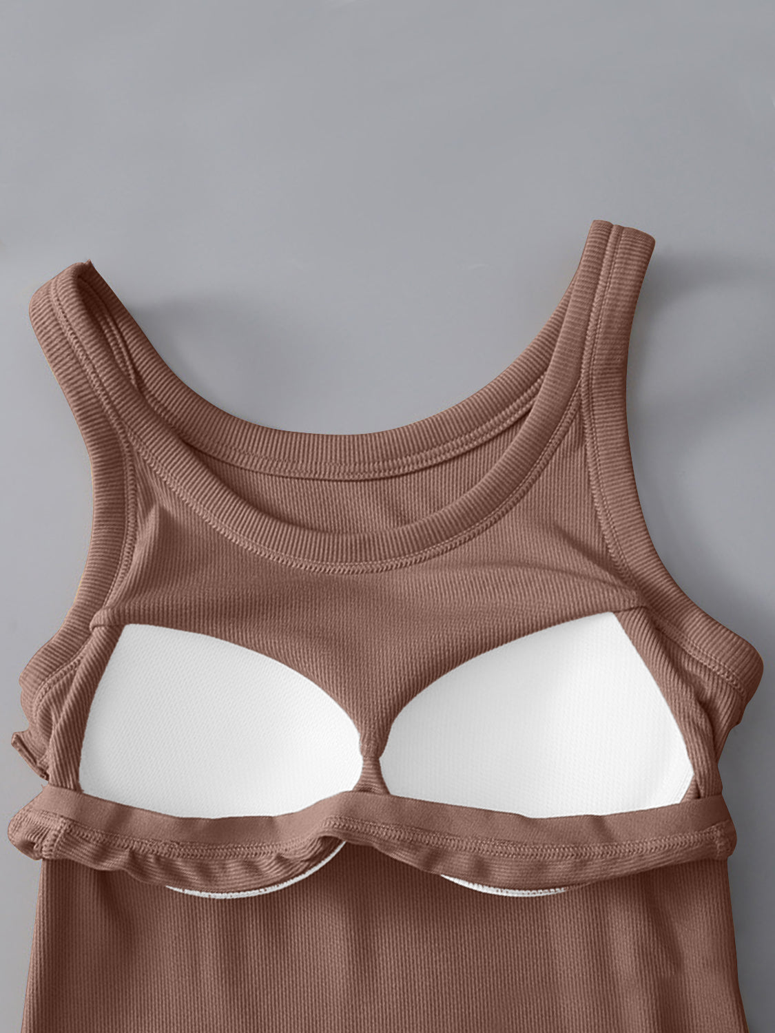 Women's Fitted Round Neck Tank Top with Built-in Bra - Sleeveless