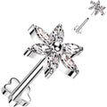 18G 5/16 Clear CZ Gem Style Flower Medical Grade Titanium Reversible Flat Back Earring