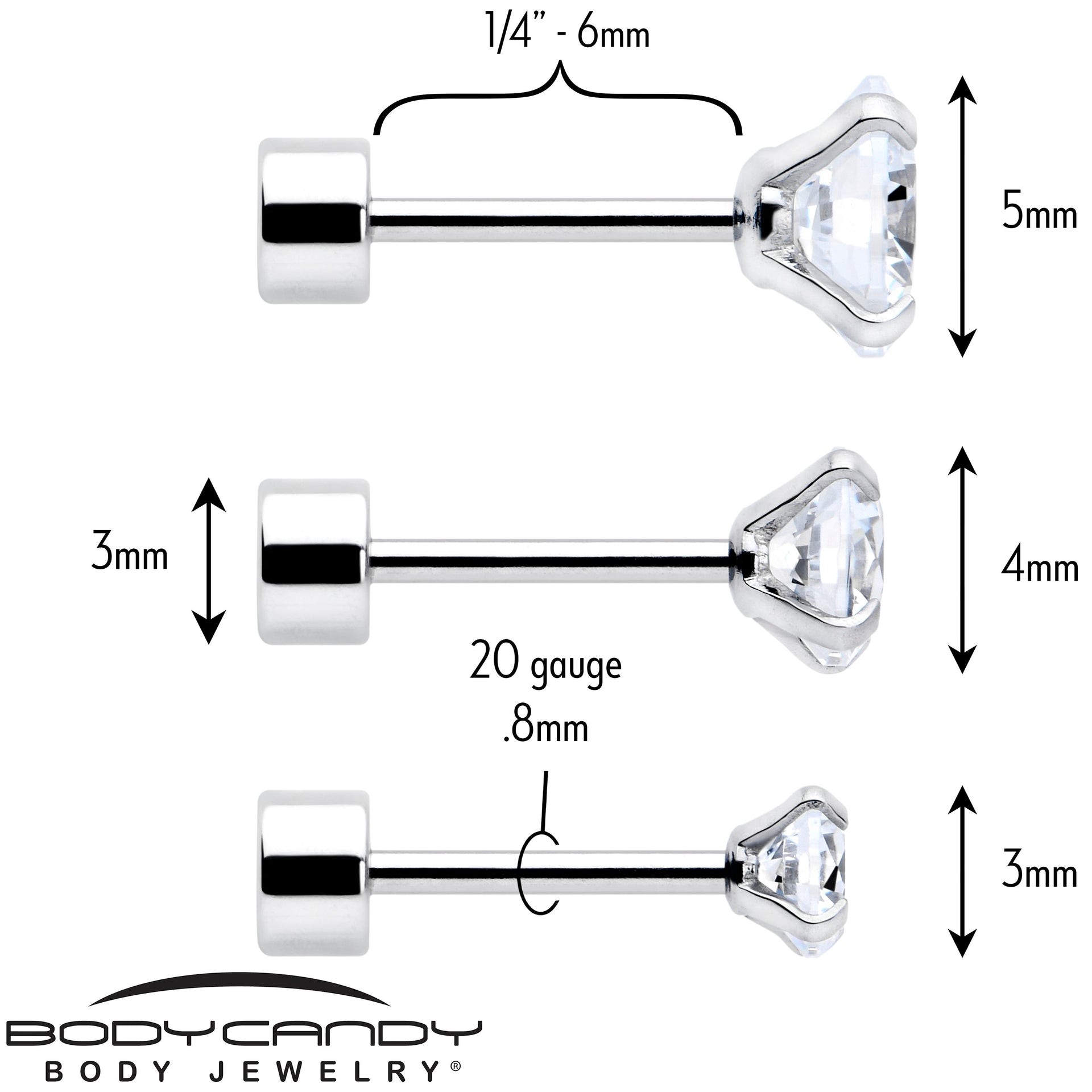 CZ Flat Back Stud Earrings - 3 Pairs