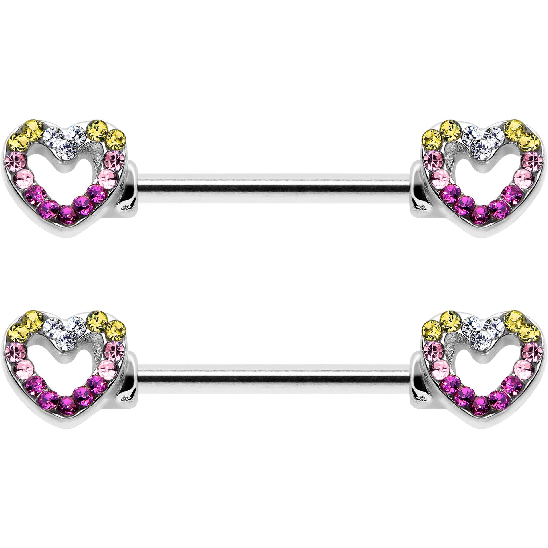 14G 9/16 Romance Gem Open Heart Barbell Nipple Ring Set