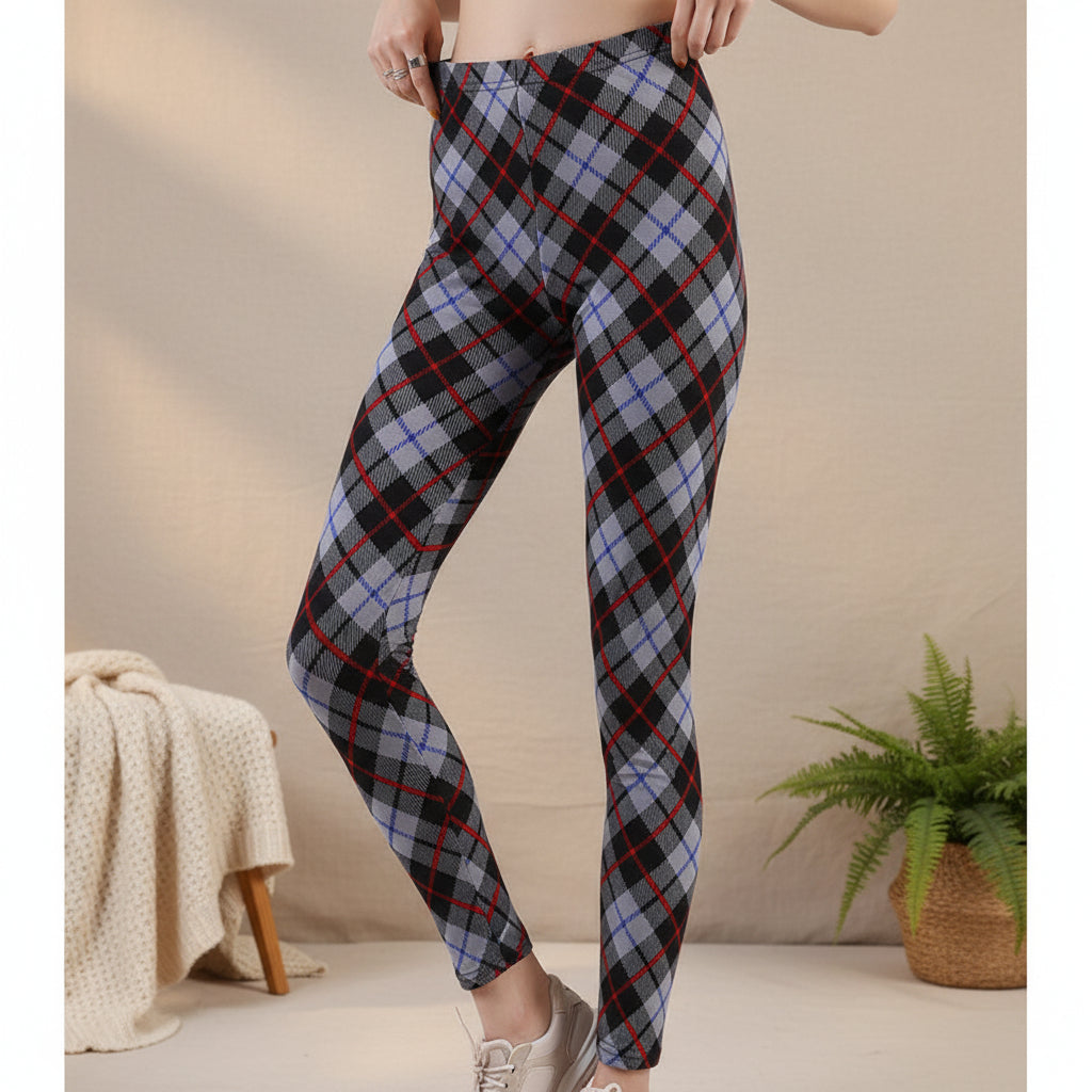 Women’s Plaid Yoga Leggings Mid Waist Push-Up Tapered Pants