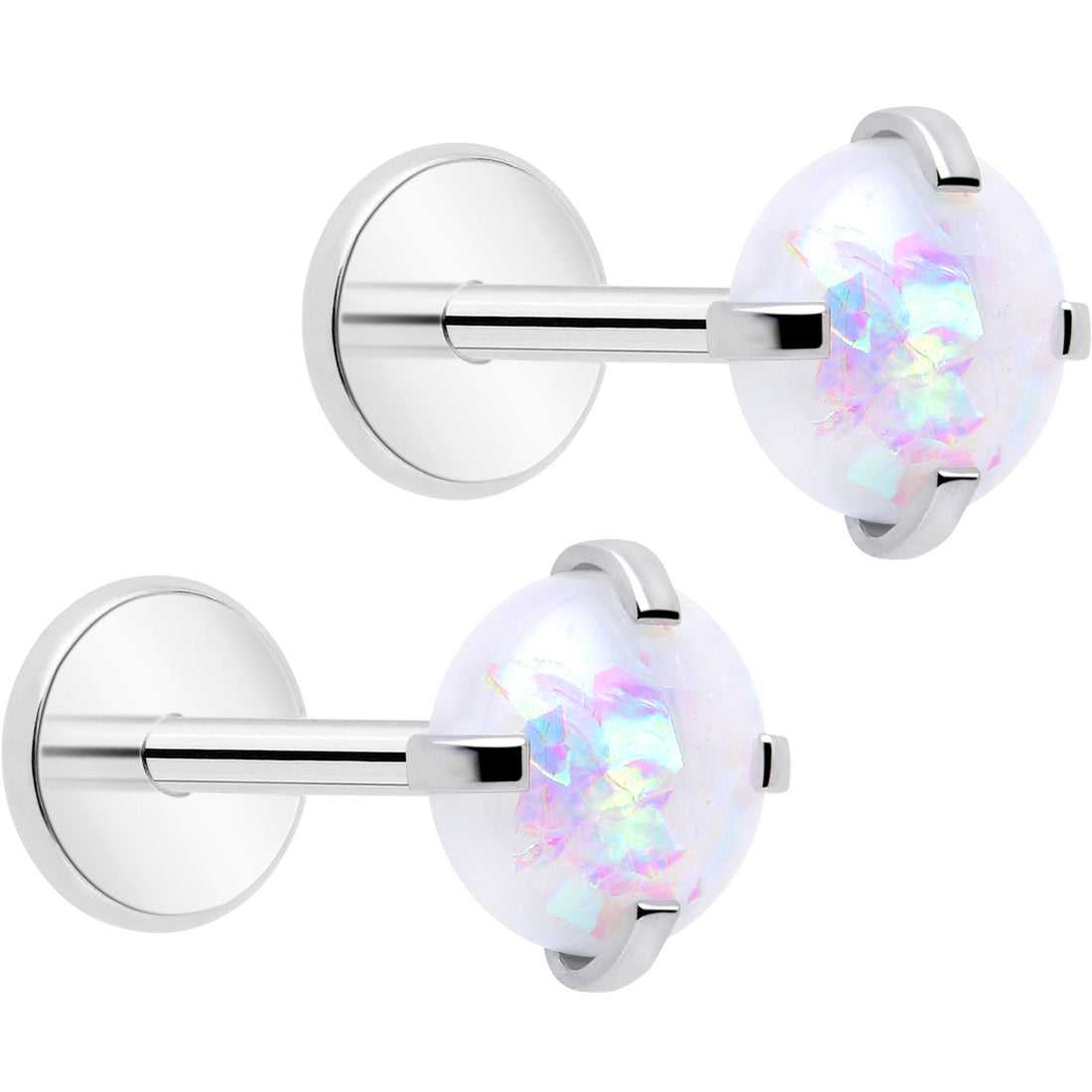 4mm Synthetic Opal Threadless Flat Back Earrings
