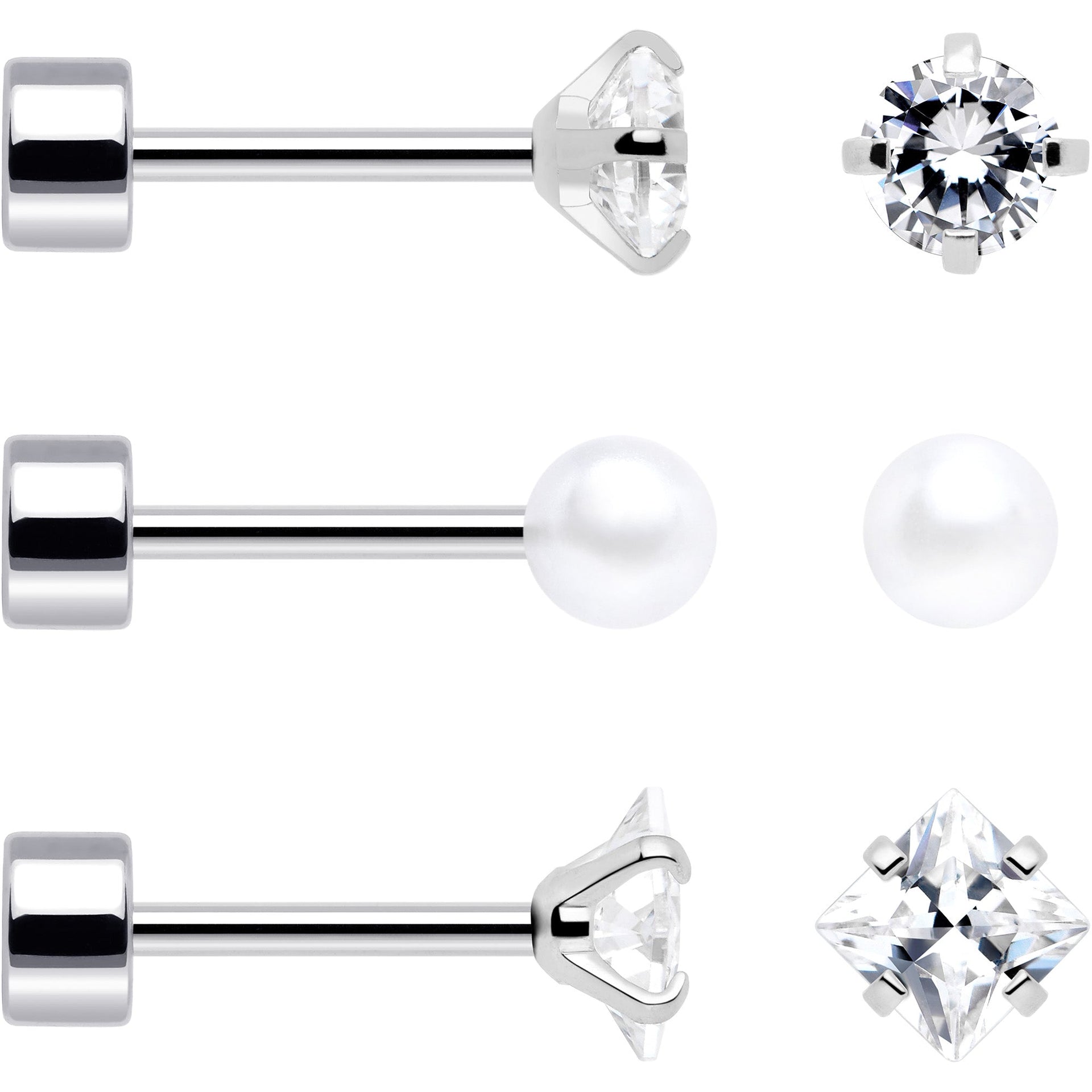 20G Clear Gem White Orb Flatback Earring Set of 6