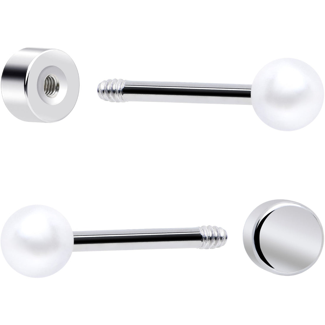 20G Clear Gem White Orb Flatback Earring Set of 6
