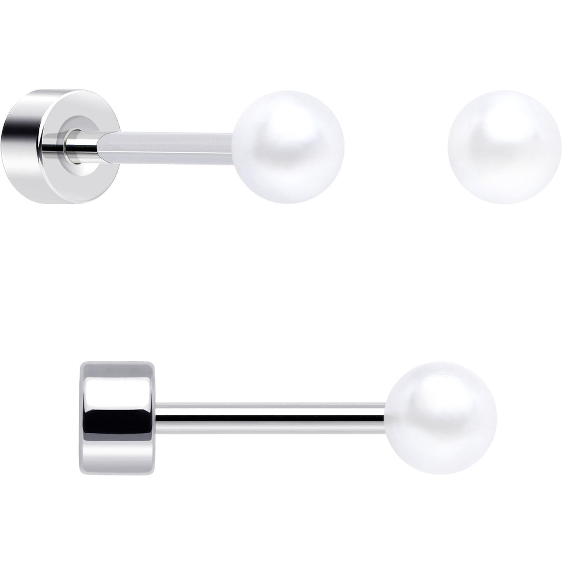 20G Clear Gem White Orb Flatback Earring Set of 6