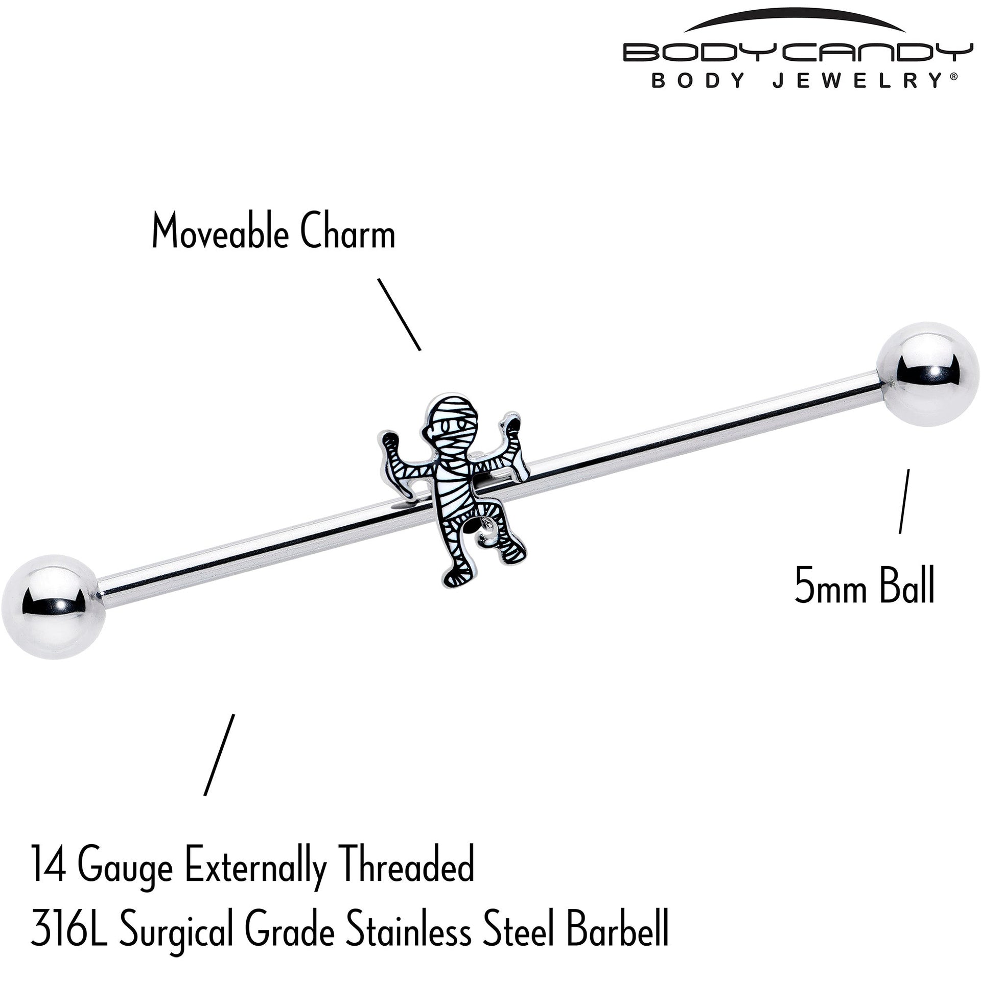 14G Two Tone Halloween Mummy Industrial Barbell 38mm