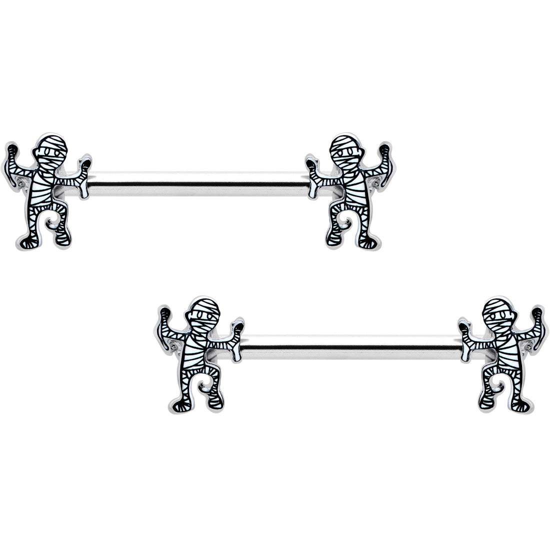 14G 9/16 Two Tone Halloween Mummy Barbell Nipple Ring Set