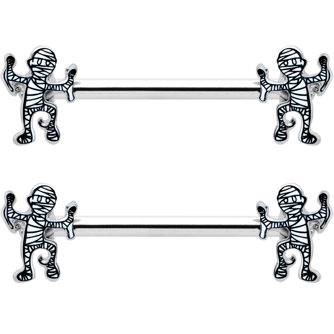 14G 9/16 Two Tone Halloween Mummy Barbell Nipple Ring Set