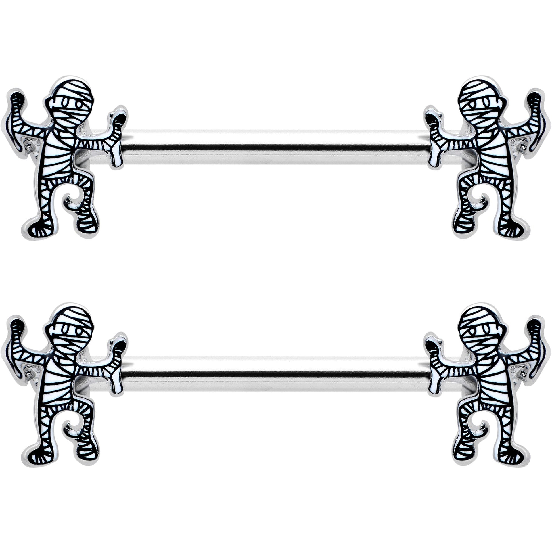 14G 9/16 Two Tone Halloween Mummy Barbell Nipple Ring Set