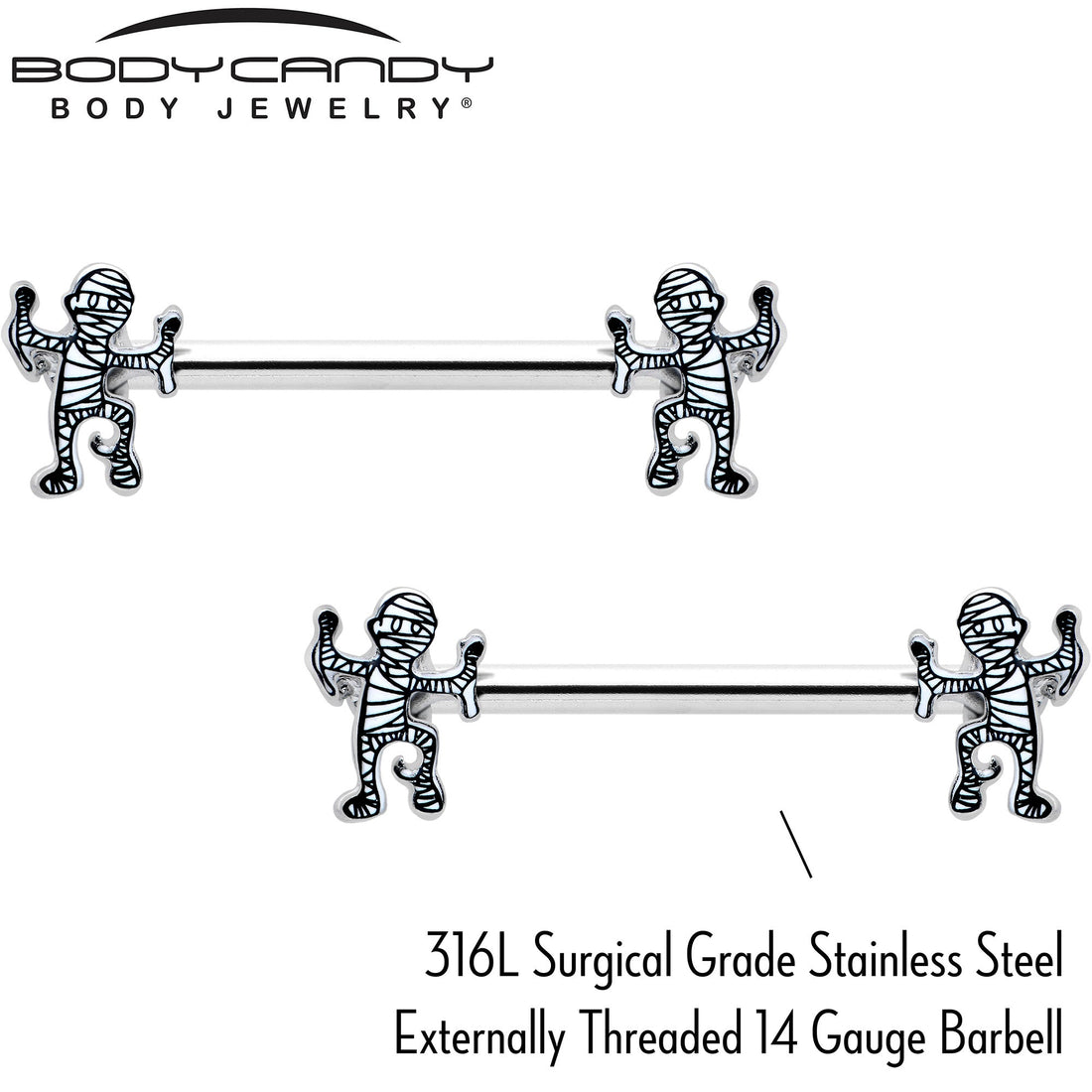 14G 9/16 Two Tone Halloween Mummy Barbell Nipple Ring Set