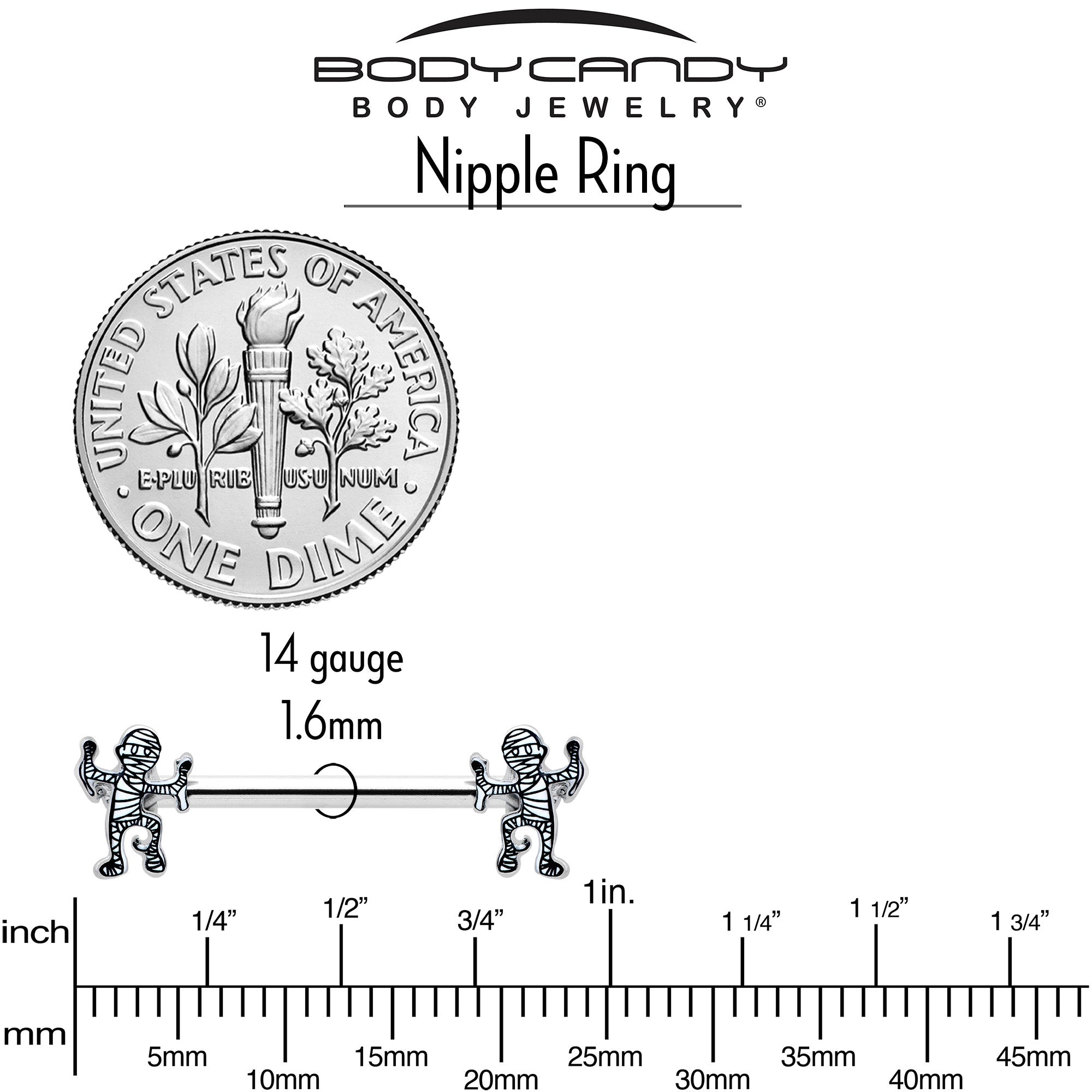 14G 9/16 Two Tone Halloween Mummy Barbell Nipple Ring Set