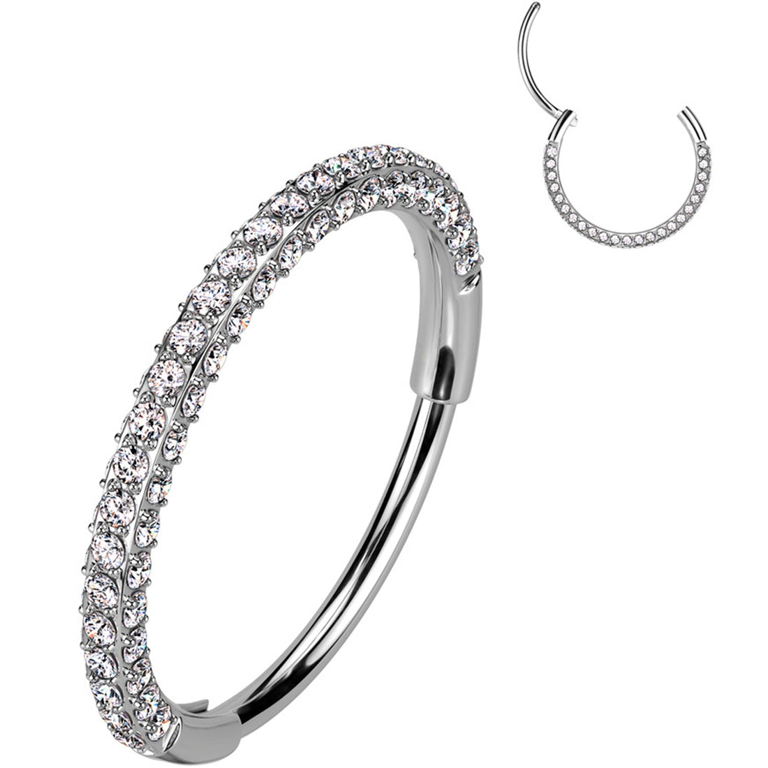 18G Implant Grade Titanium Triple Sided Micro Gem Hinged Nose Hoop