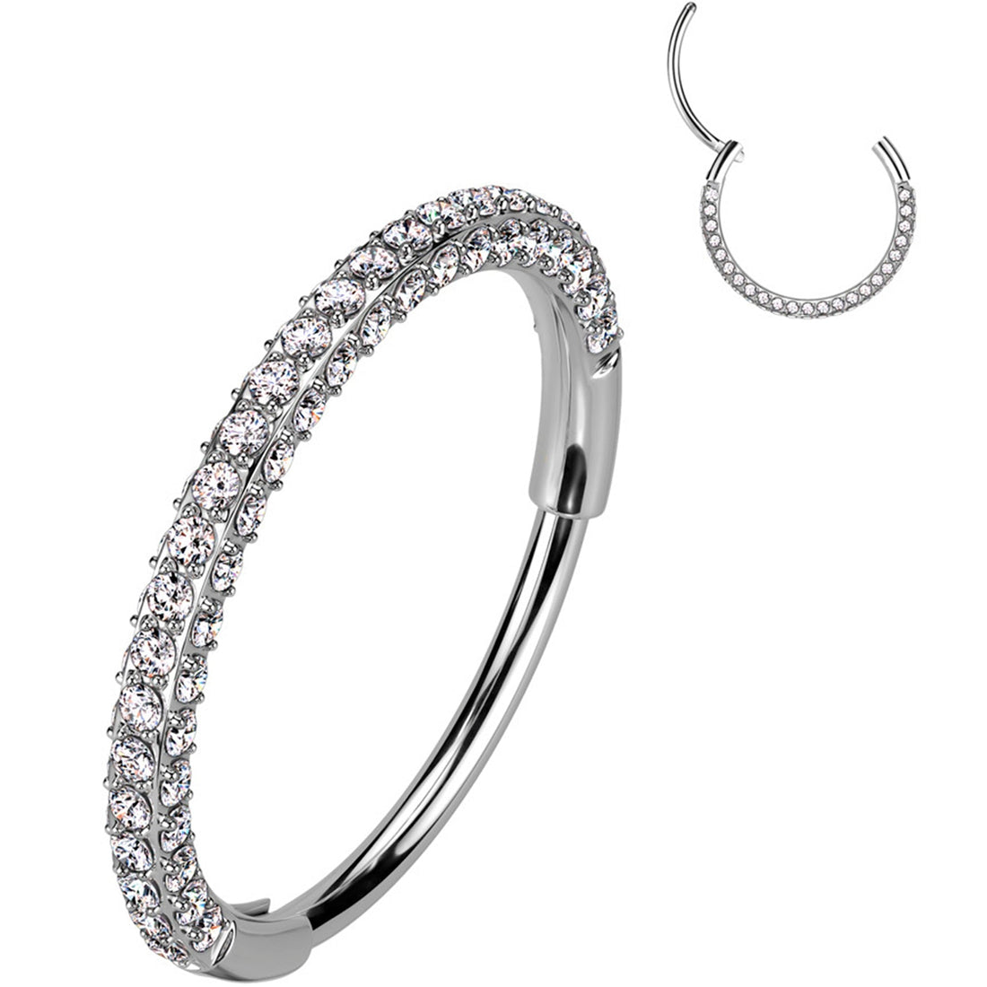 18G Implant Grade Titanium Triple Sided Micro Gem Hinged Nose Hoop