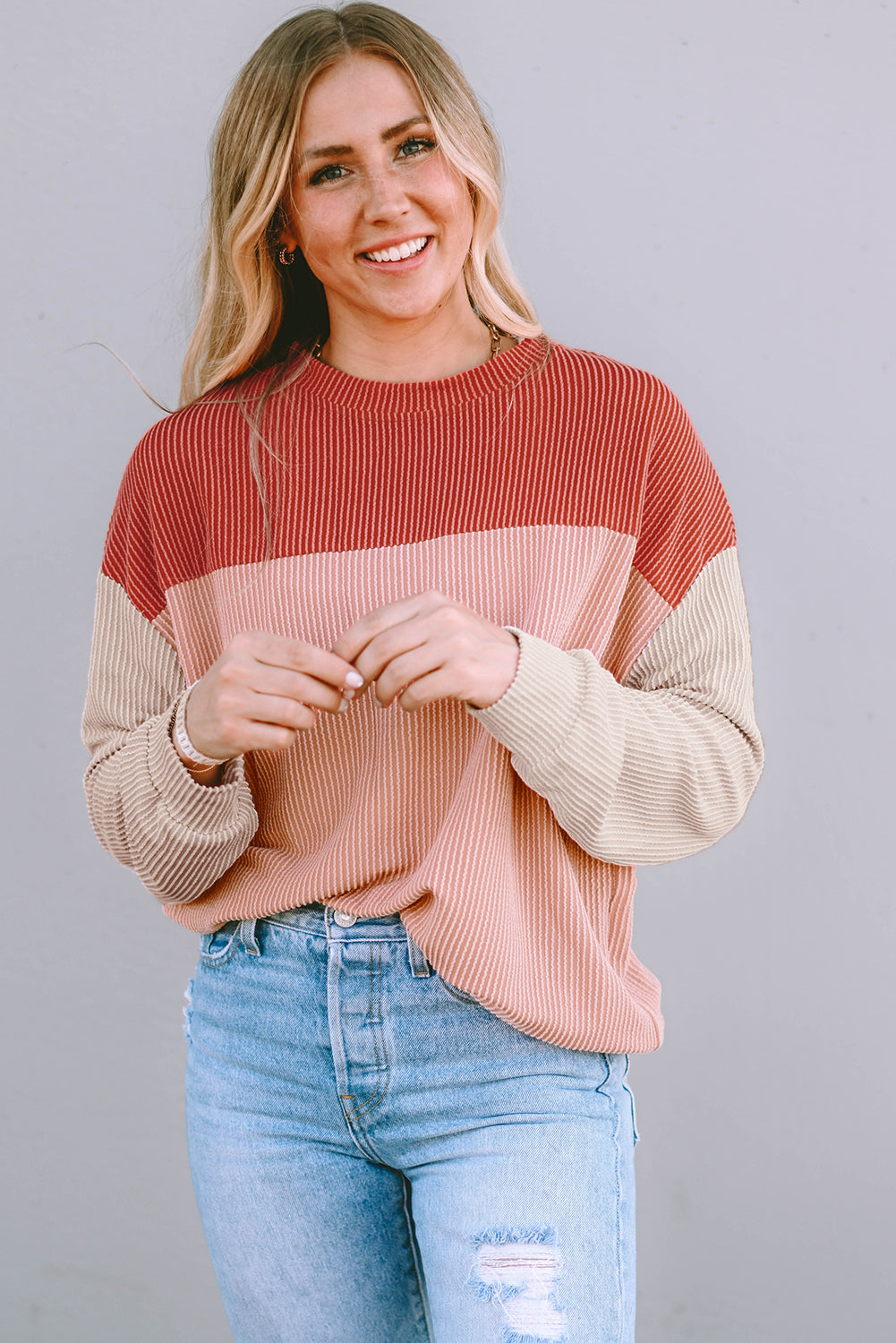 Colorblock Ribbed Long Sleeve Top