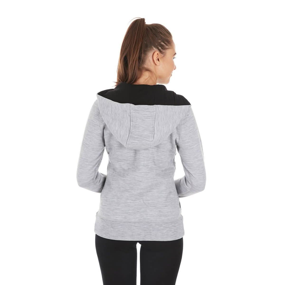 Women's Brushed Merino Wool Full-Zip Hoodie in Grey and Black