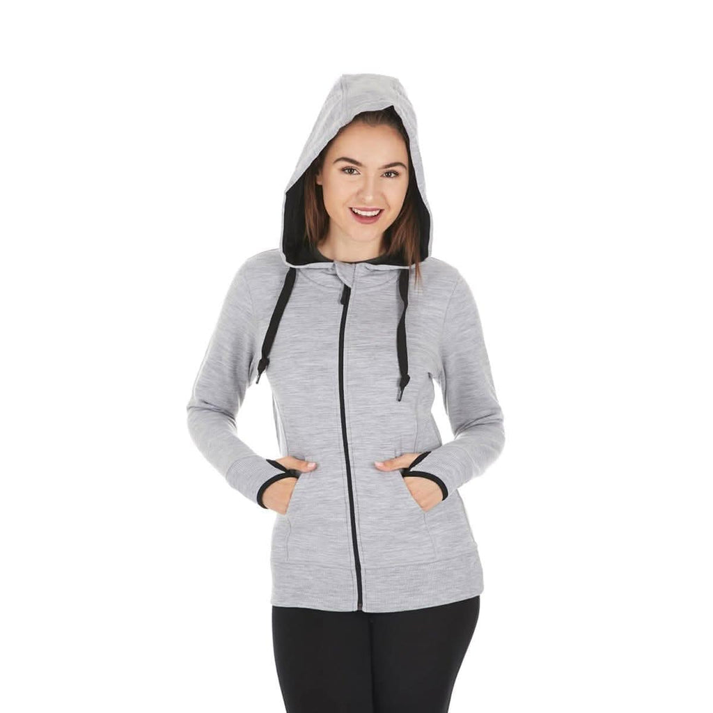 Women's Brushed Merino Wool Full-Zip Hoodie in Grey and Black