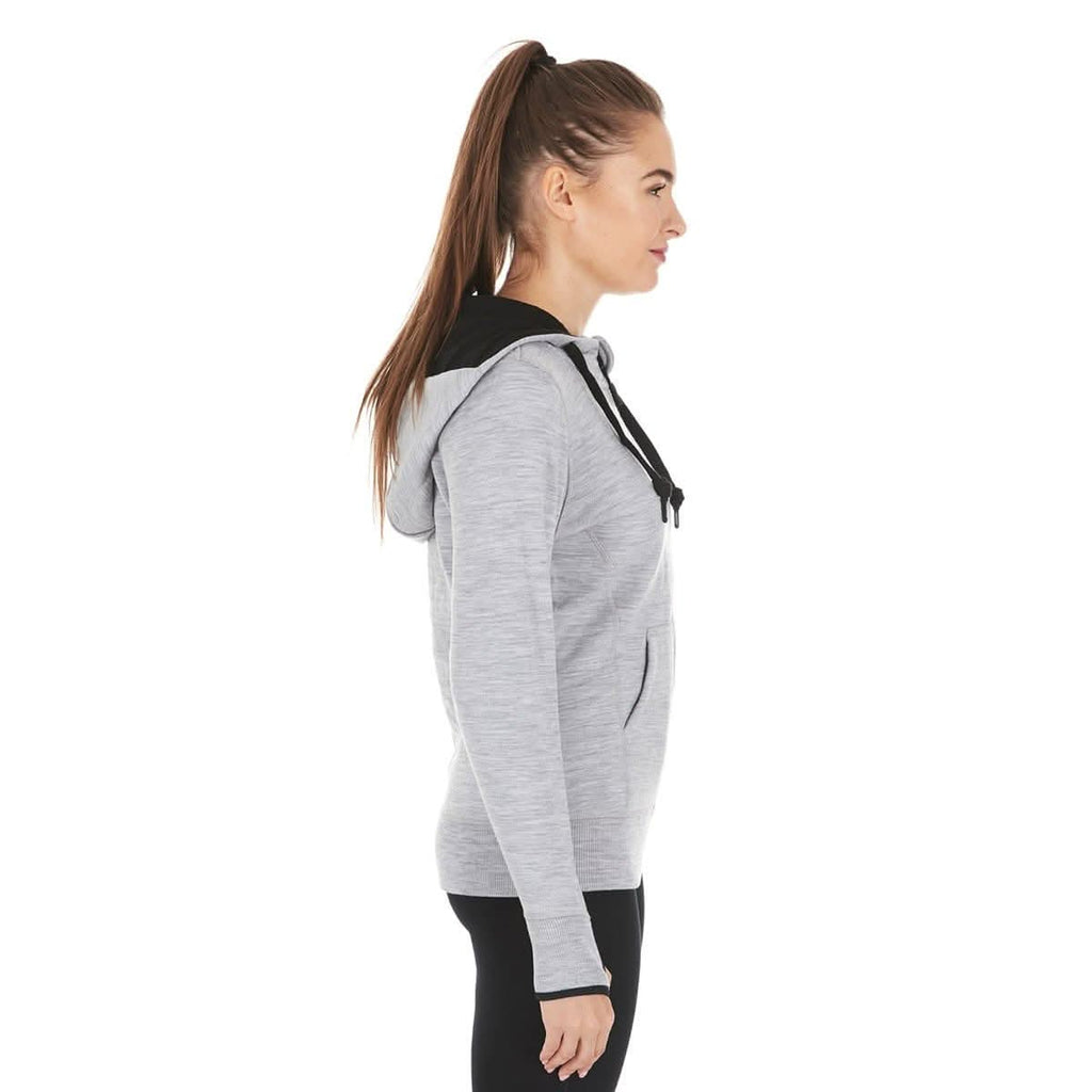 Women's Brushed Merino Wool Full-Zip Hoodie in Grey and Black