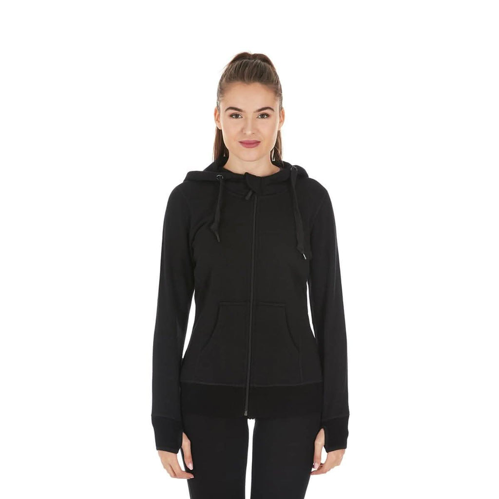 Women's Brushed Merino Wool Full-Zip Hoodie in Grey and Black