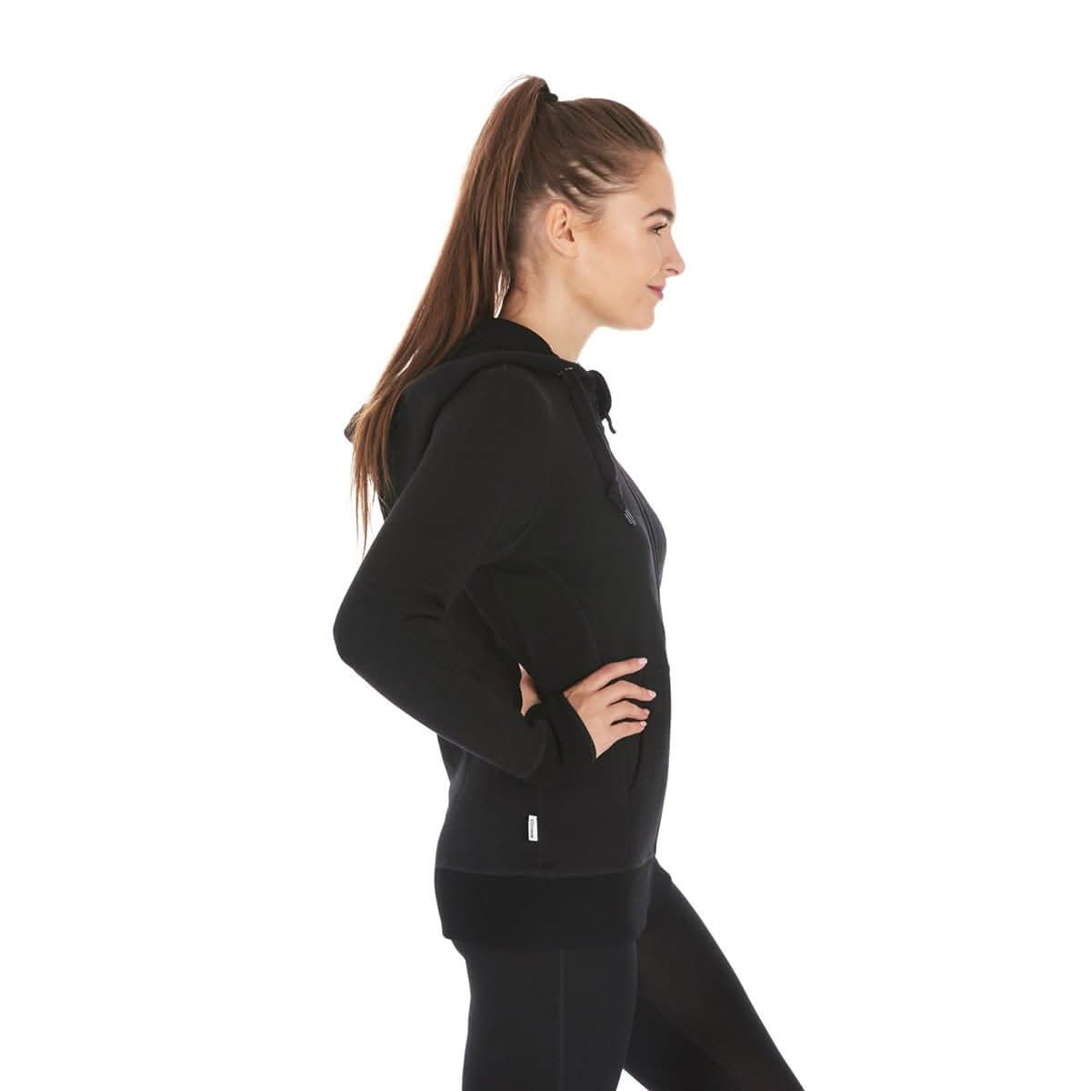 Women's Brushed Merino Wool Full-Zip Hoodie in Grey and Black