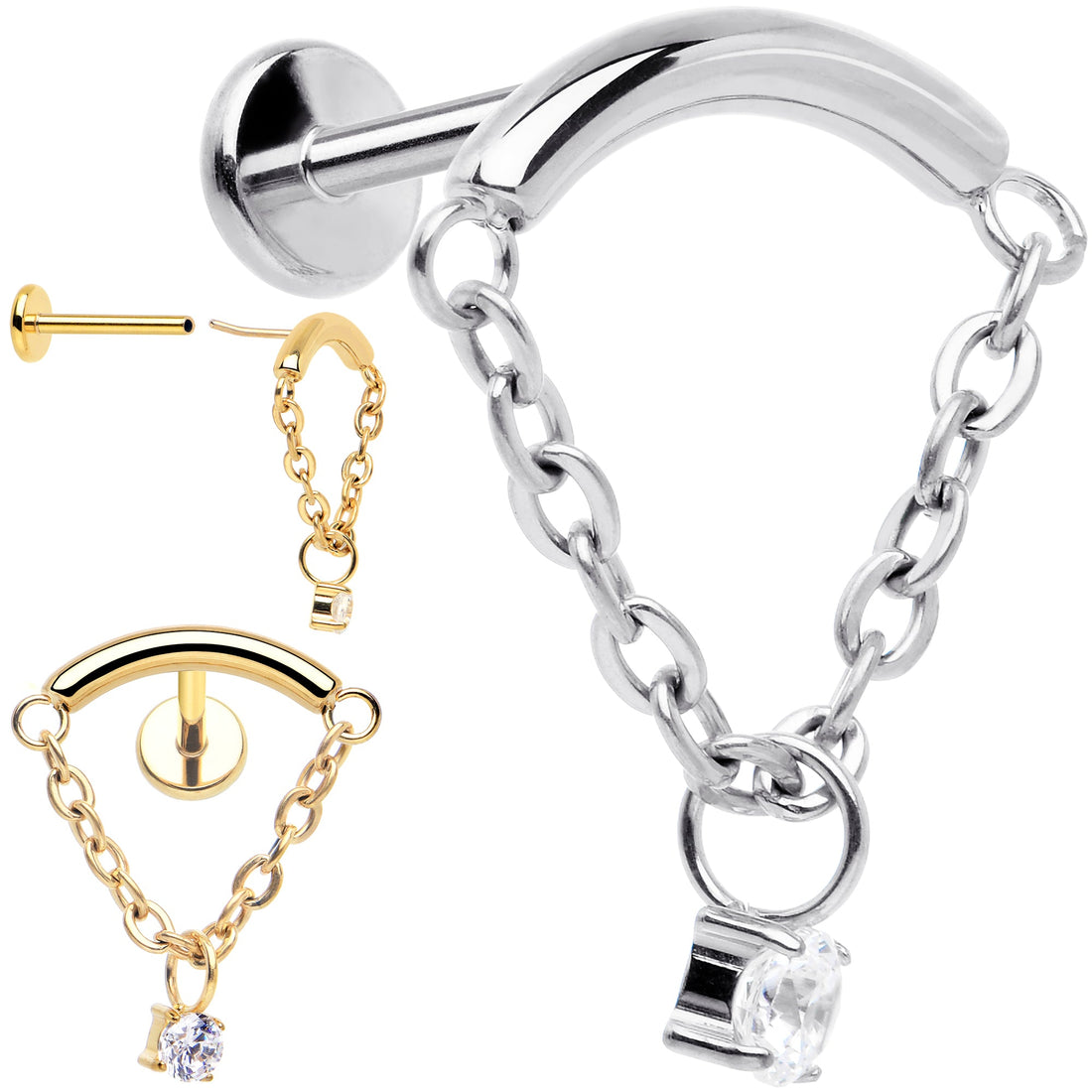 18G 5/16 CZ Gem Titanium Threadless Dangle Hidden Helix Earring