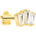 Gold-plated titanium threadless earring with a three-gem flower-inspired design on a flat back post