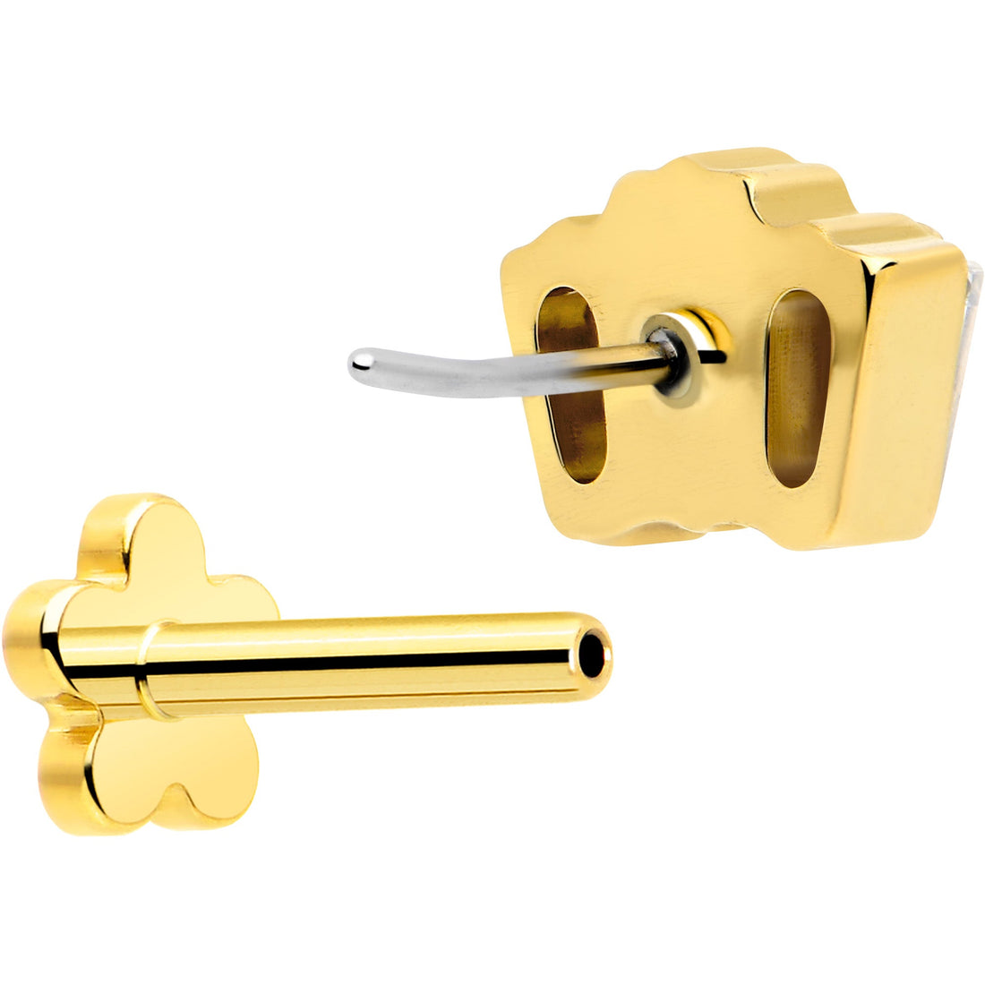 18g Gold Plated Titanium Threadless Flower Flat Back Earring - Image 3