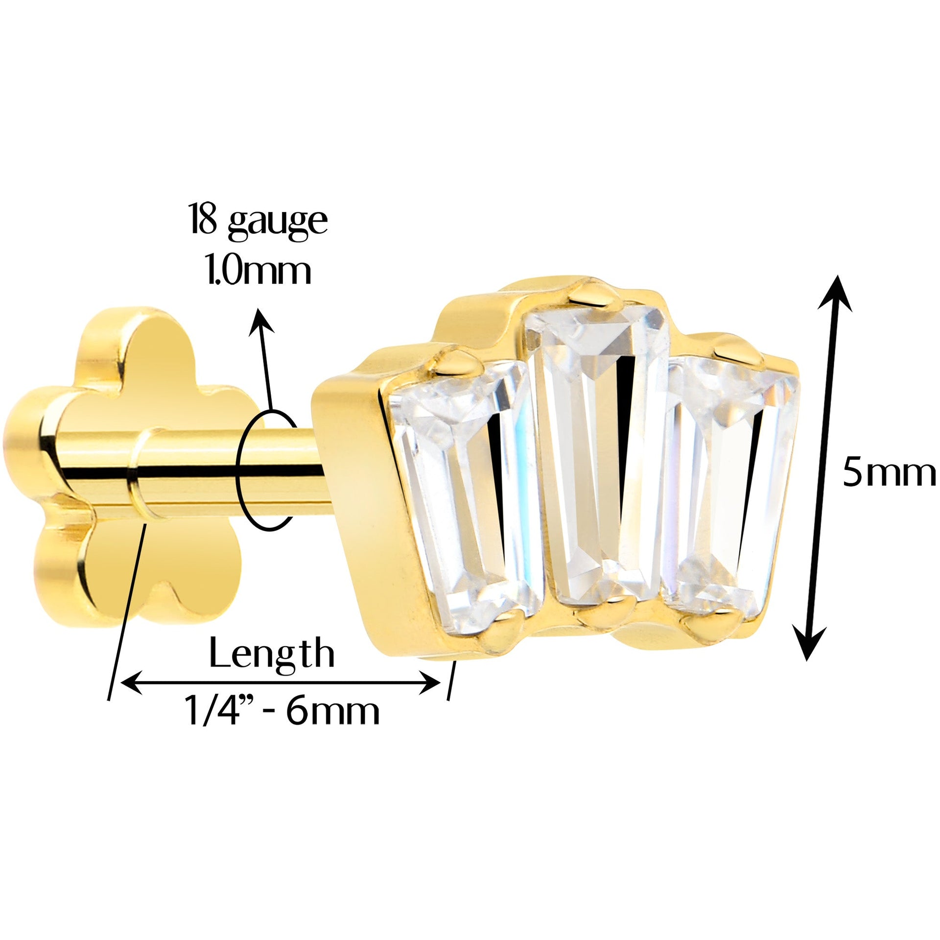 18g Gold Plated Titanium Threadless Flower Flat Back Earring - Image 4