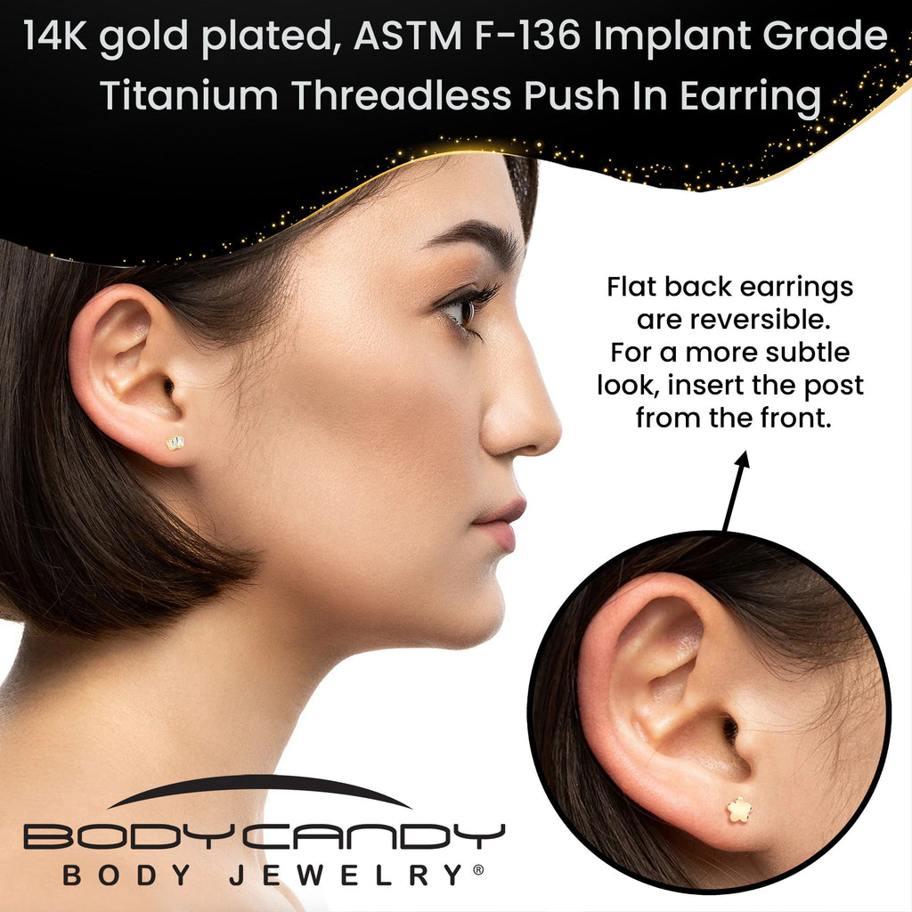 18g Gold Plated Titanium Threadless Flower Flat Back Earring - Image 8