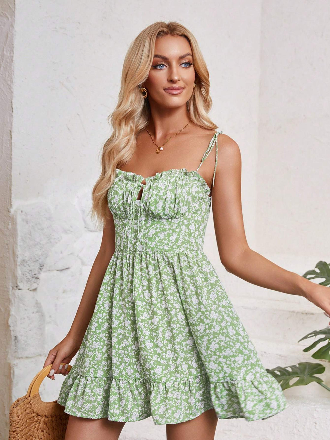 Women's Floral Print Mini Summer Dress with Spaghetti Straps - Image 2