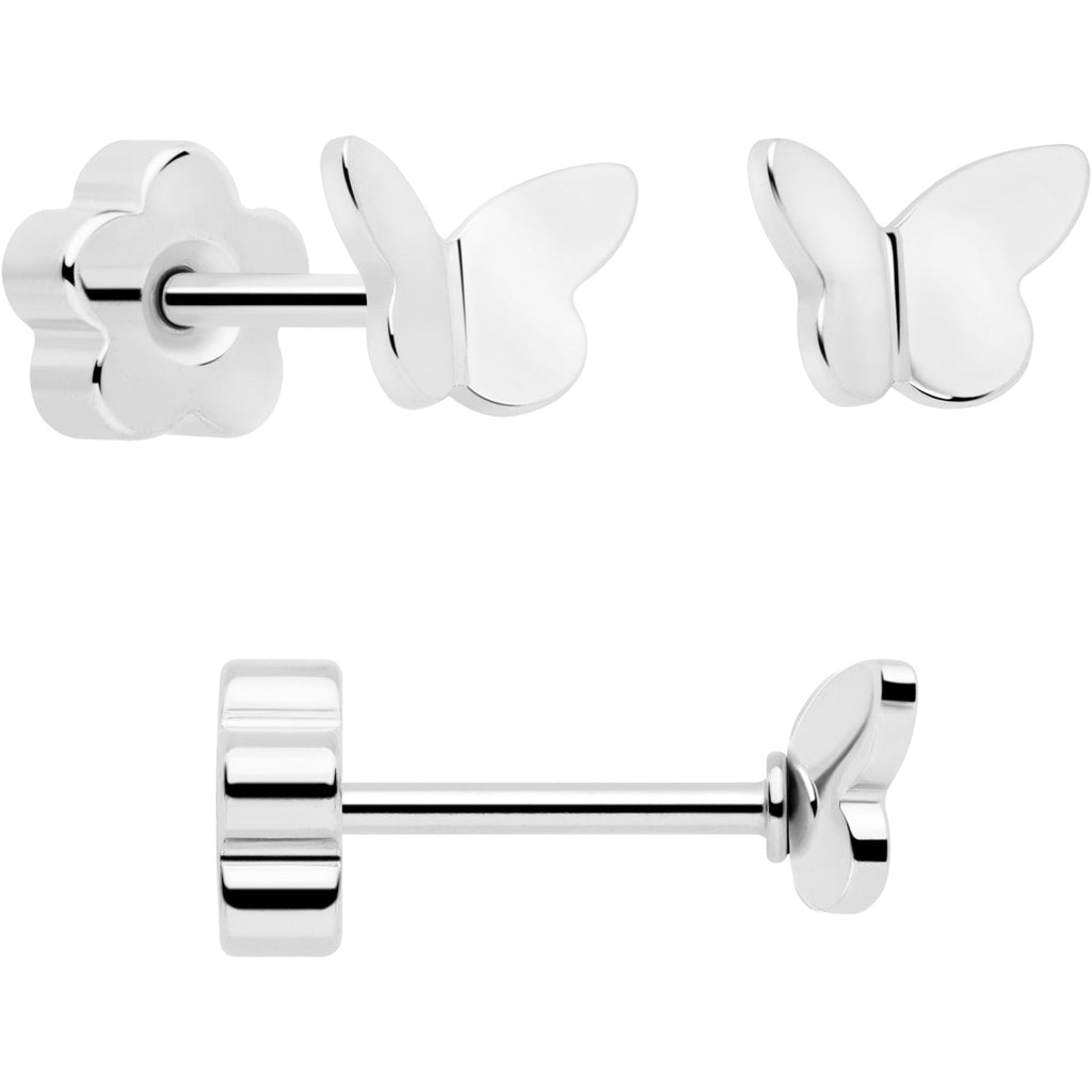 20G Flat Back Earring Set in Gold and Silver Tone Butterfly - Image 10
