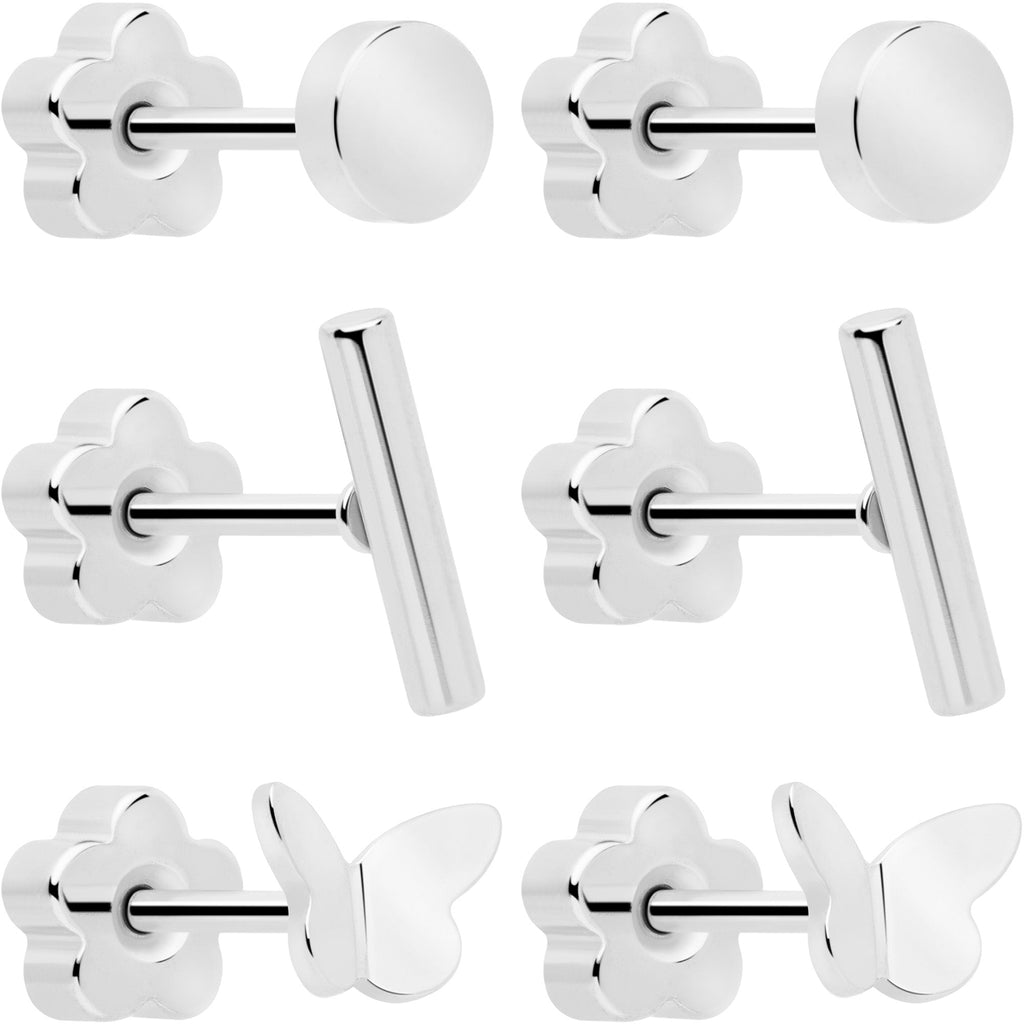 20G Flat Back Earring Set in Gold and Silver Tone Butterfly - Image 3