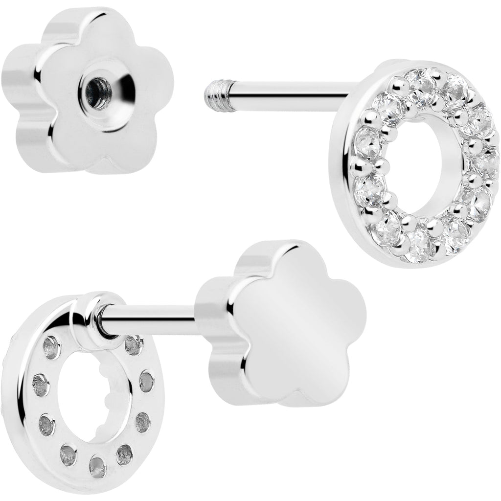 20G CZ Gem Moon Circle and Bar Flat Back Earring Set of 6 - Image 3