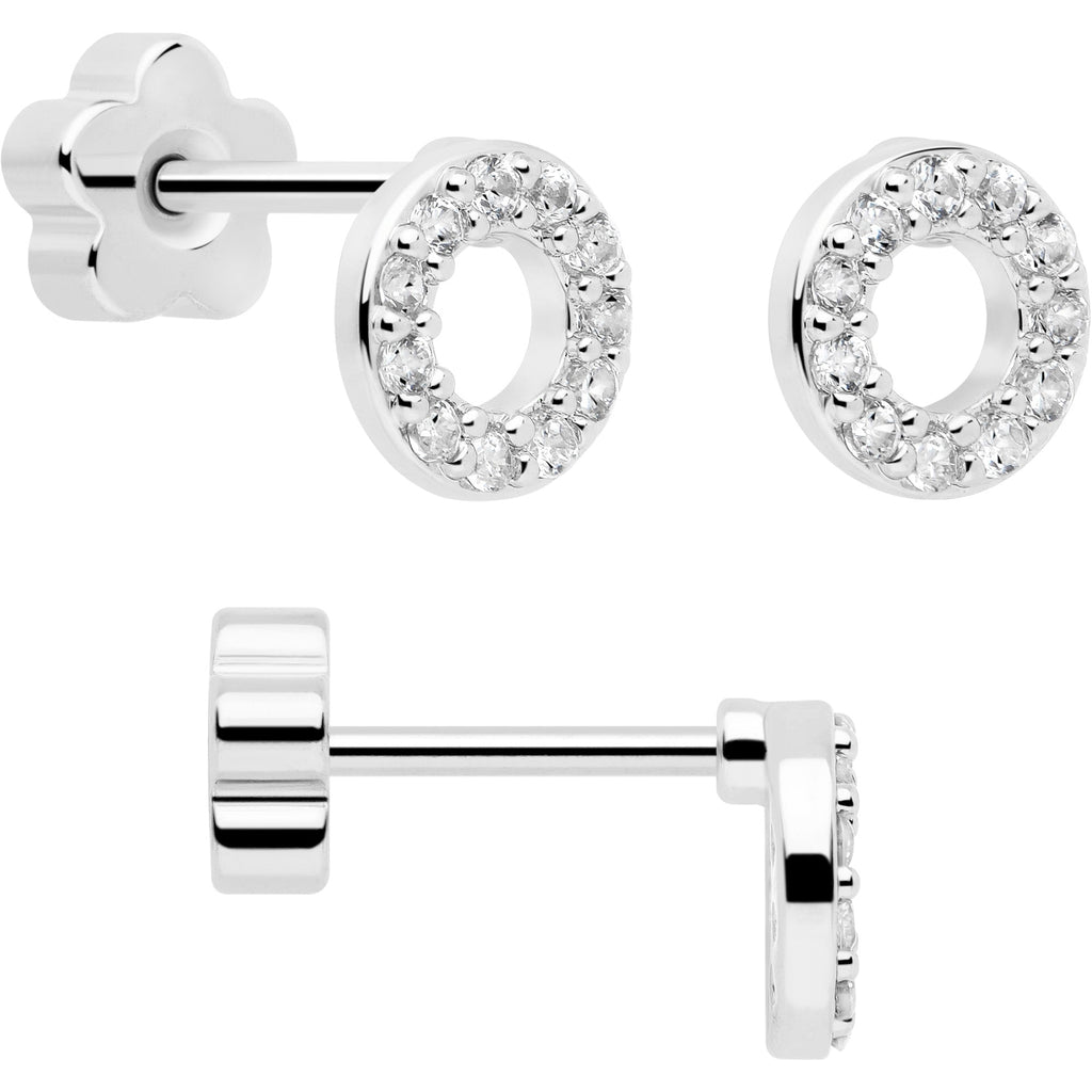 20G CZ Gem Moon Circle and Bar Flat Back Earring Set of 6 - Image 8