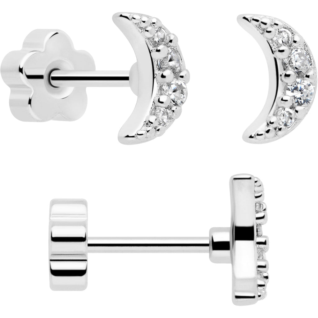 20G CZ Gem Moon Circle and Bar Flat Back Earring Set of 6 - Image 7