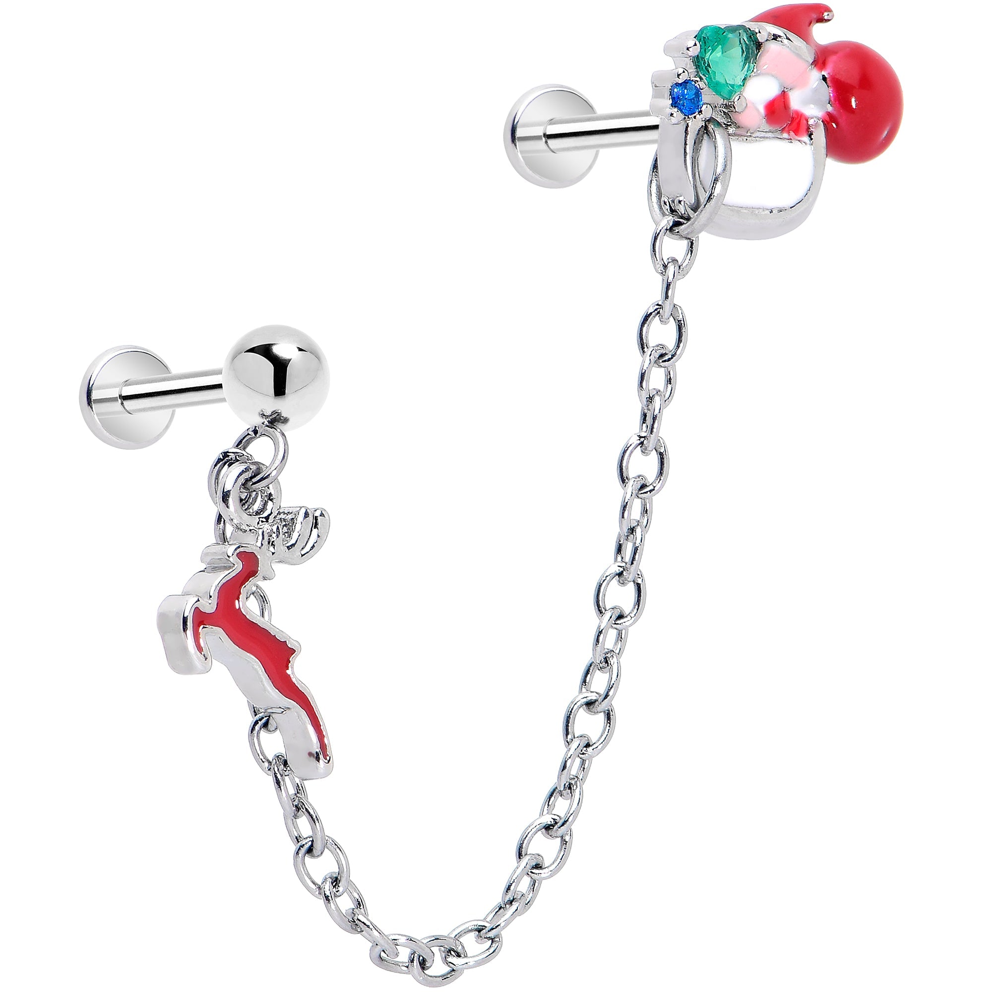 Christmas Flat Back Earrings - Santa Sleigh and Reindeer Holiday Double Earrings